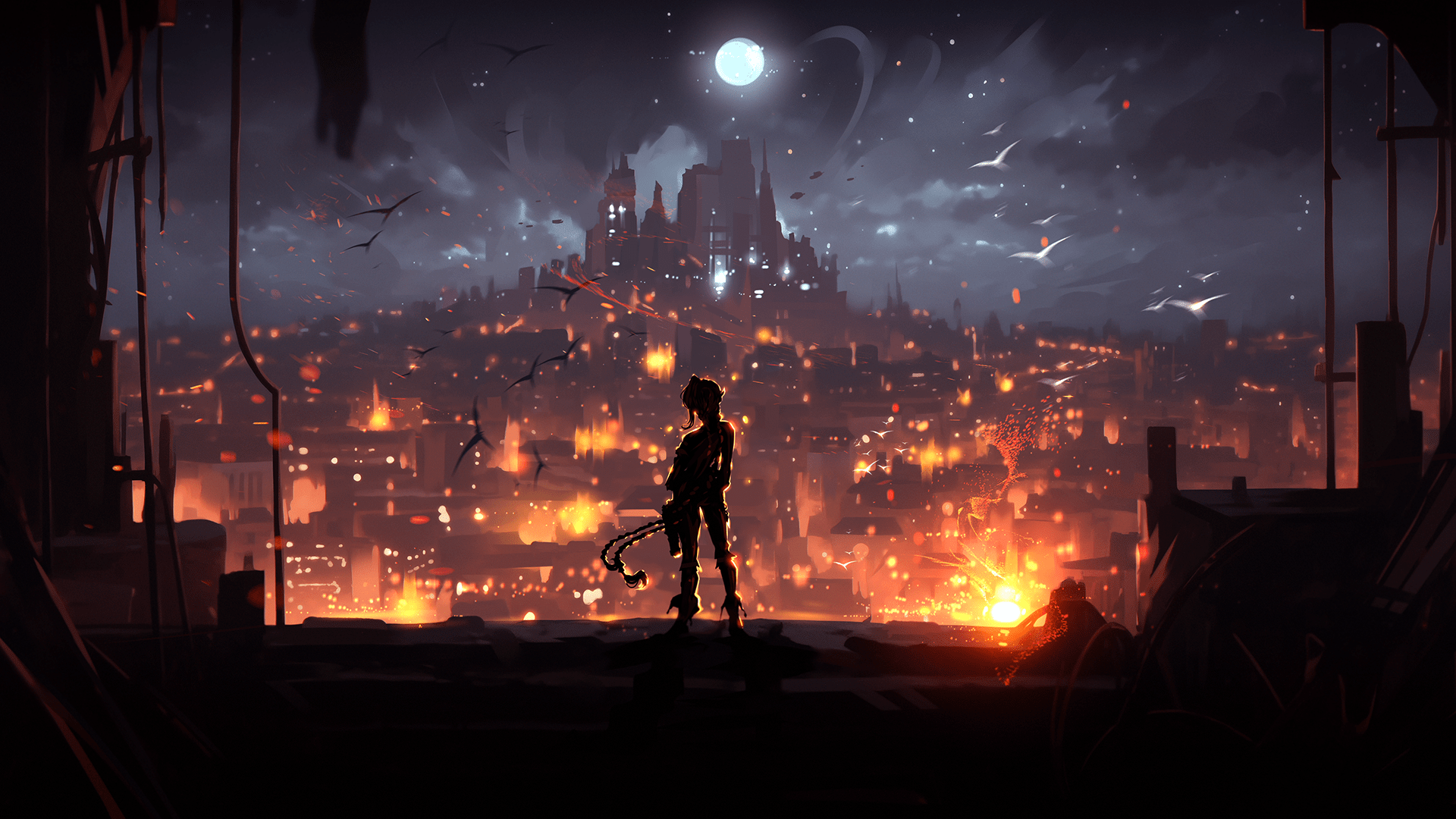 1920x1080 Jinx Unleashed: HD League of Legends Nightscape Wallpaper