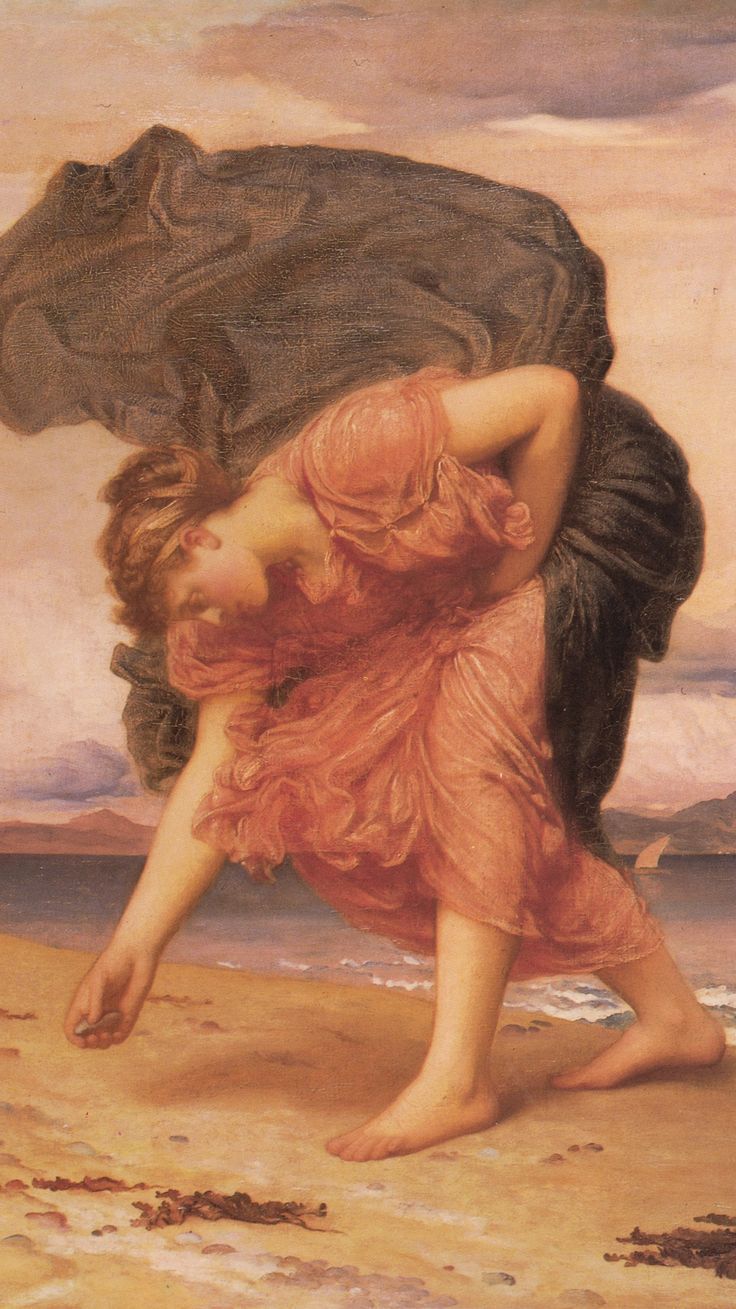 736x1309 Frederic Leighton (British: 1830) Girls Picking up Pebbles