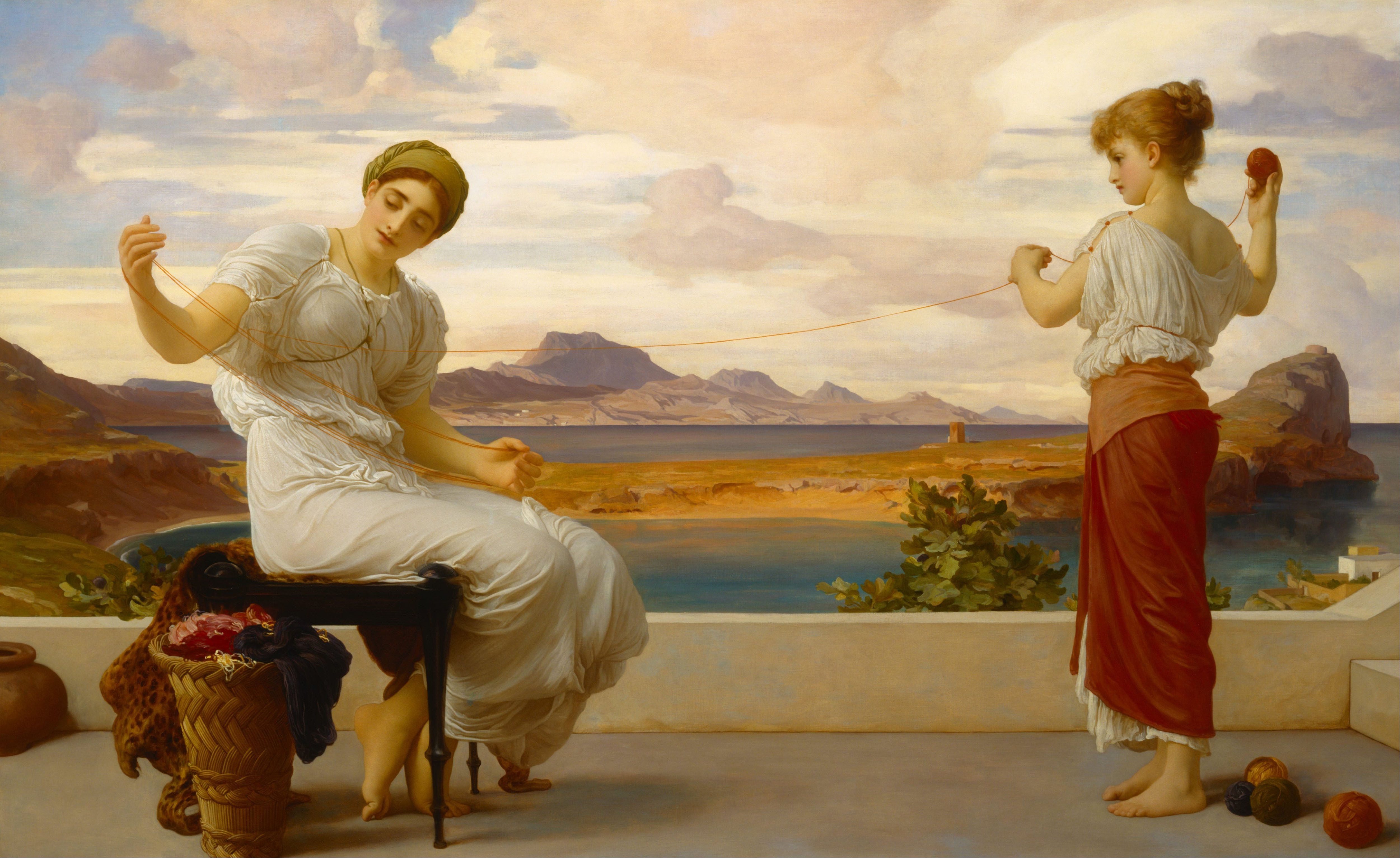 5001x3066 Winding the Skein. Frederic Leighton, 1878. Oil on Canvas (100.3 x 161.3) cm. The Art Gallery of New South Wales, Sydney, Australia