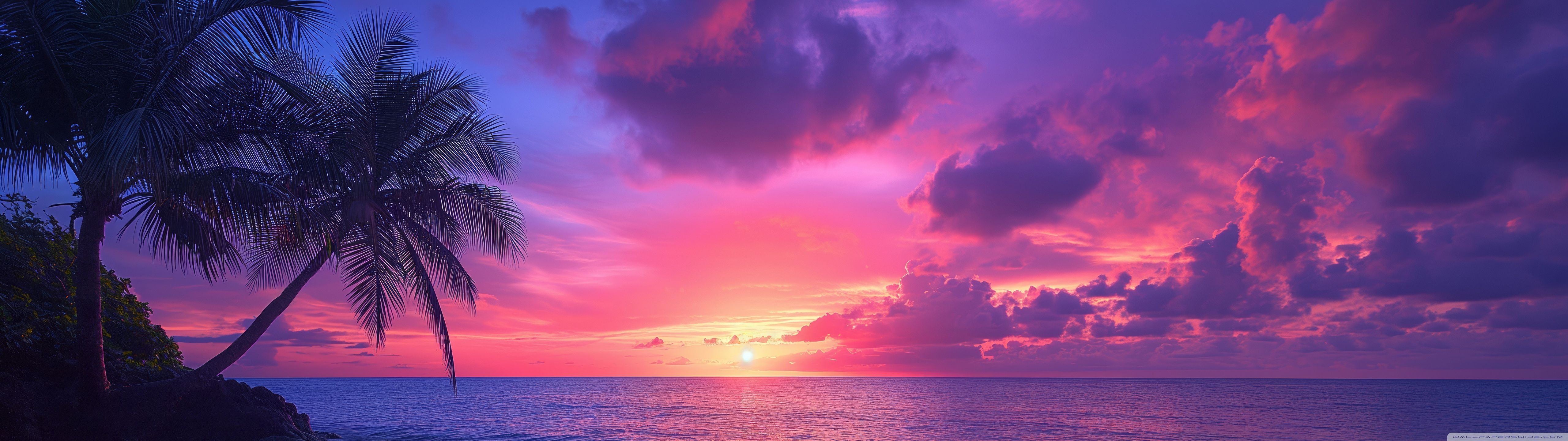 5120x1440 Purple Tropical Sunset Beach 4K UHD Wallpaper for UltraHD Desktop and TV : Widescreen and UltraWide Display : Dual Monitor : Smartphone and Tablet Devices
