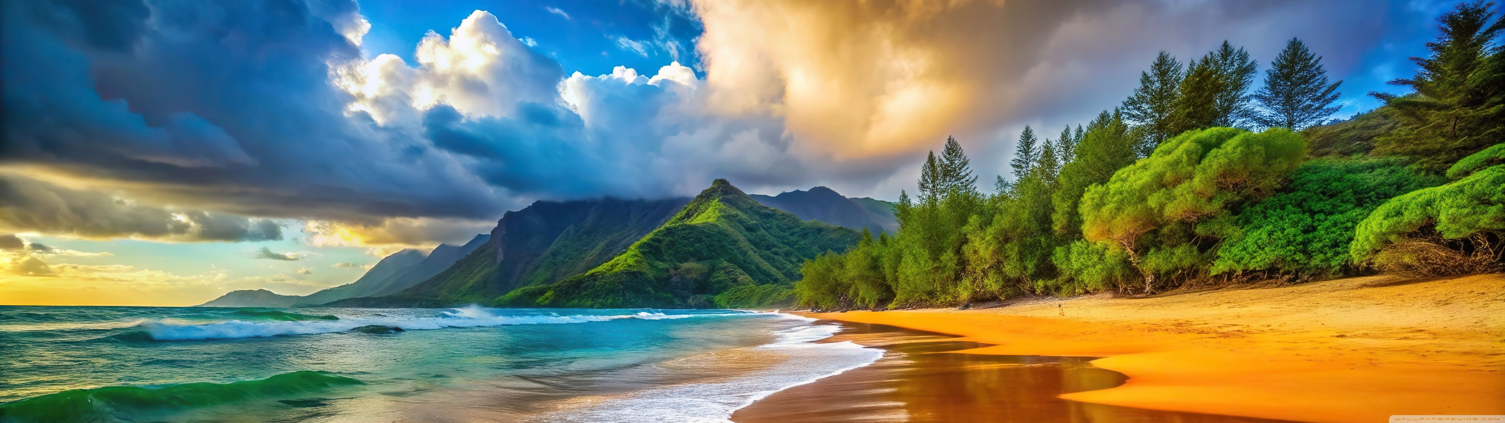 5120x1440 Beach, Wave, Vacation, Summer, Travel, Clouds 4K UHD Wallpaper for UltraHD Desktop and TV : Widescreen and UltraWide Display : Dual Monitor : Smartphone and Tablet Devices