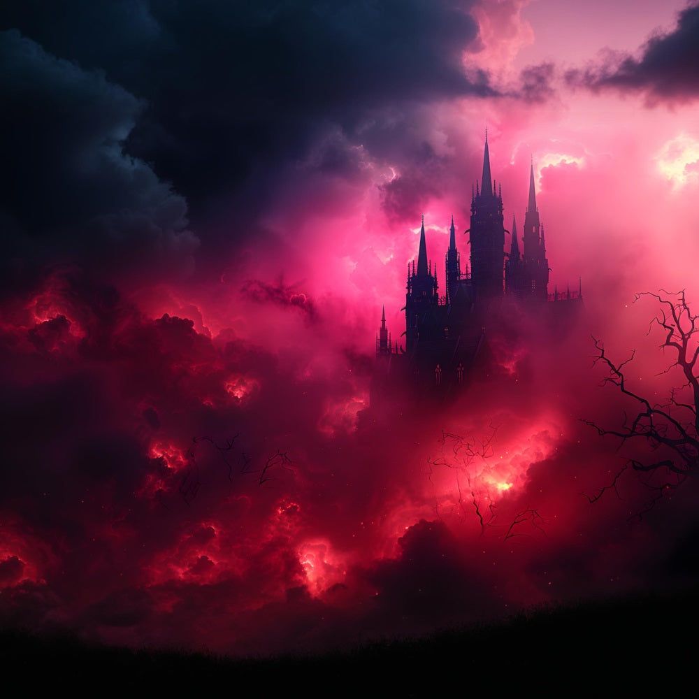 1000x1000 Halloween Dark Castle Blood Red Mist Backdrop RR7 376