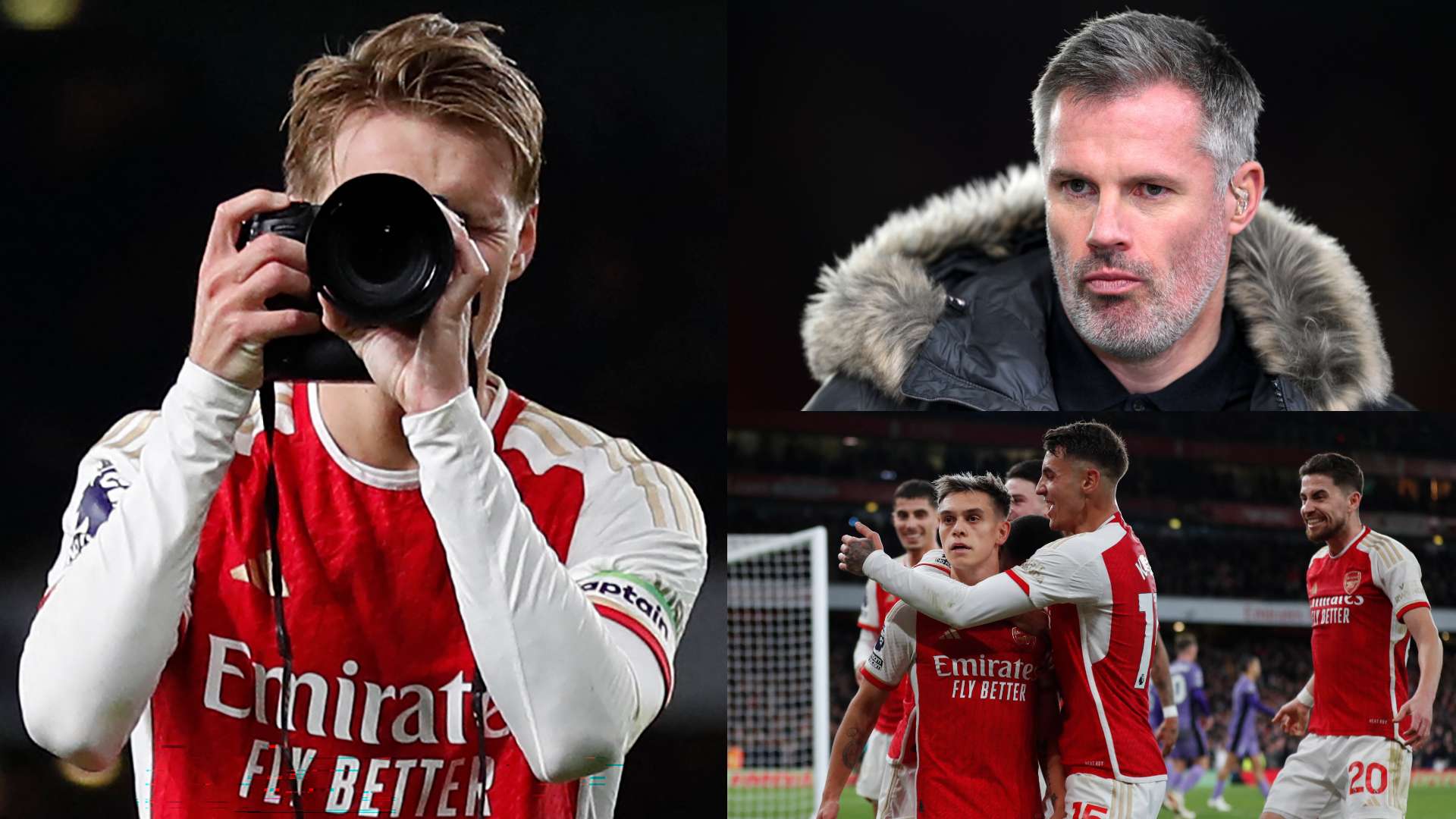 1920x1080 Get down the tunnel' Carragher sparks furore after taking aim at Arsenal celebrations & Martin Odegaard's unusual camera antics following huge victory over Liverpool. Goal.com India