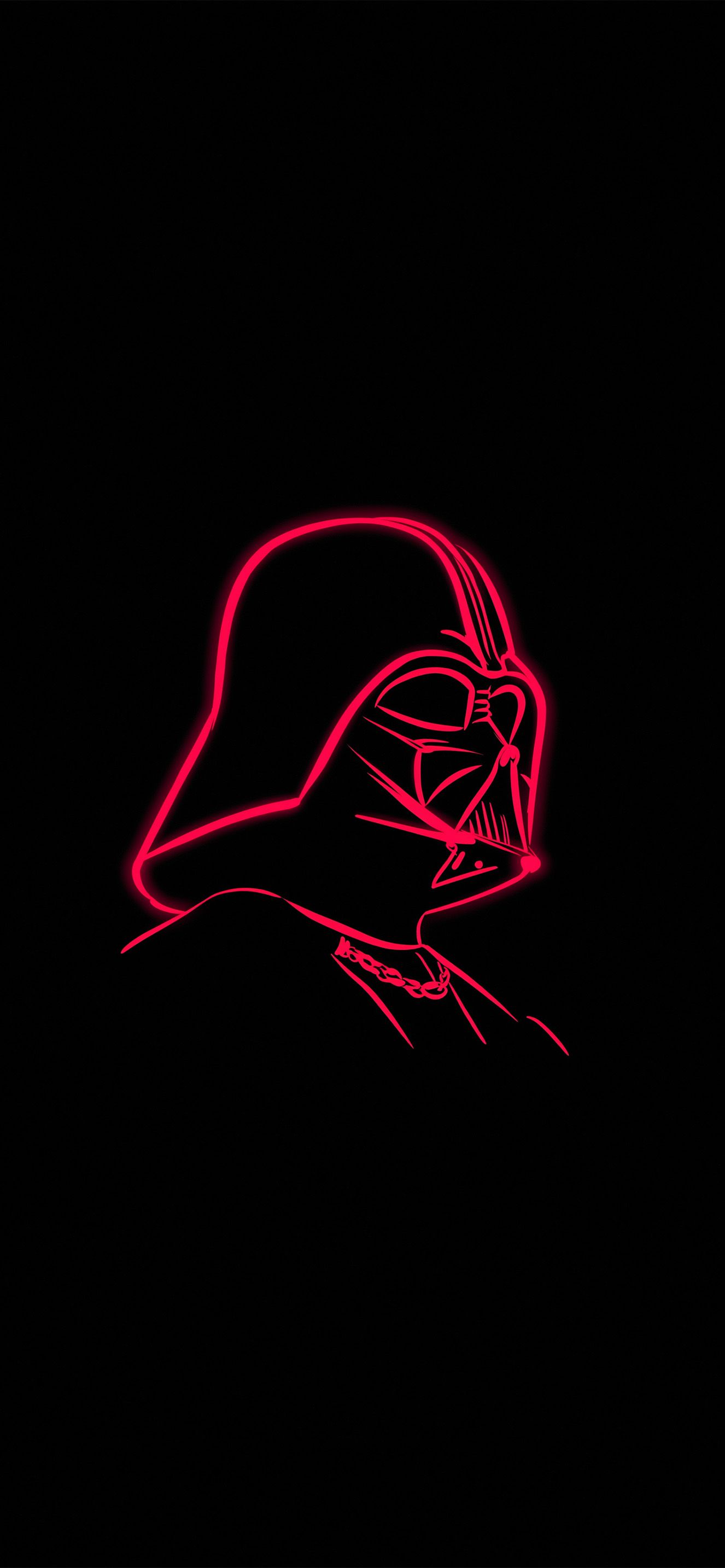 1326x2868 Darth Vader Neon Red Outline Minimal Wallpaper
