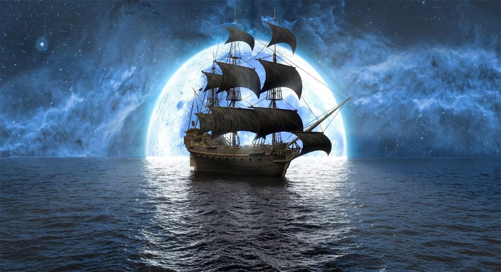 1600x869 Amazon.com : CORFOTO 15x8ft Halloween Pirate Ship Backdrop Dark Night Galaxy Sky Sea Ocean Sailboat Background Nautical Pirates Cruise Ship Backdrops for Birthday Party Decorations Boys Photohoot Props Banner