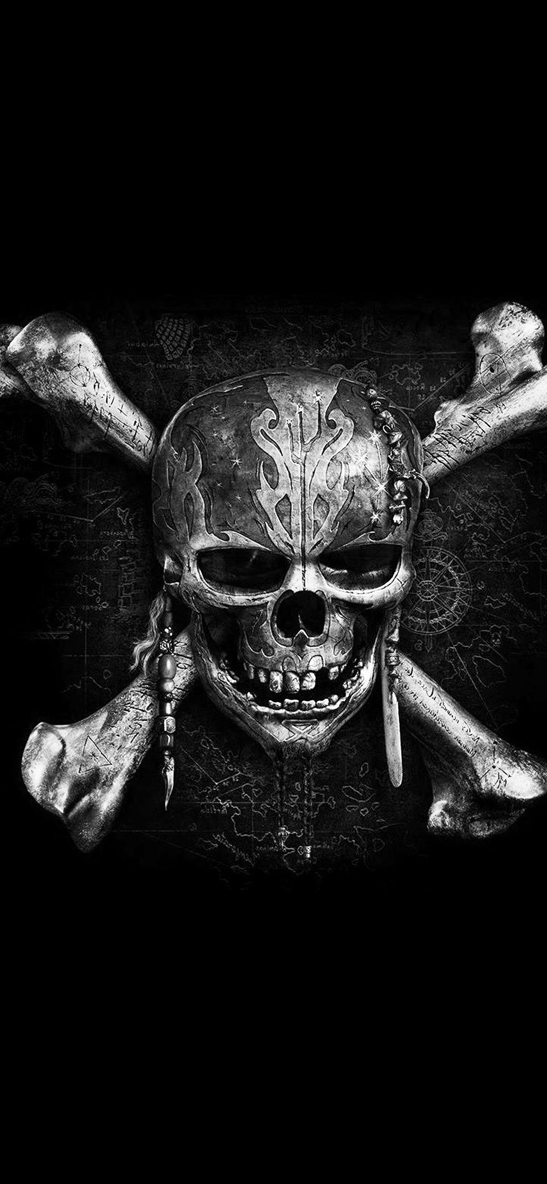 1125x2436 iPhone X wallpaper. pirates dark skull art illustration bw