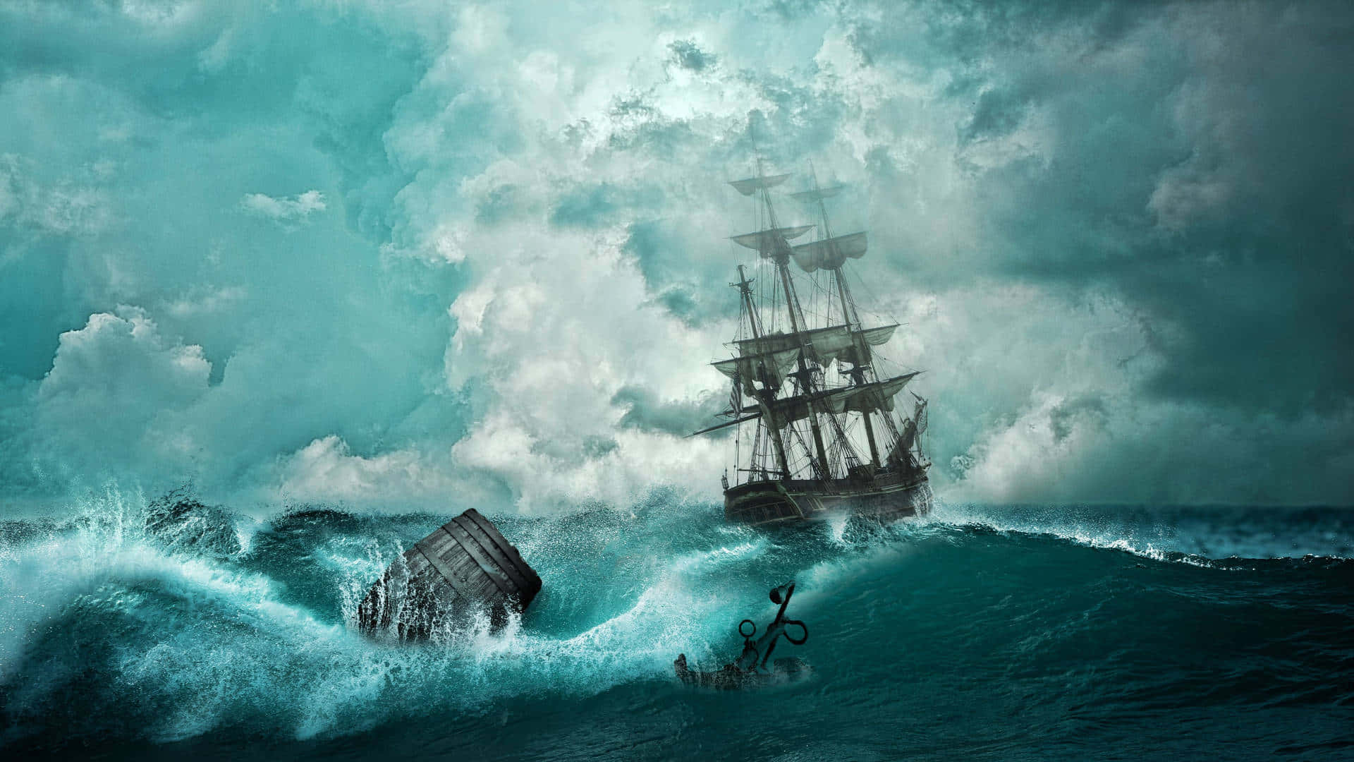 1920x1080 Download Mysterious Pirate Ship Sailing on Dark Seas