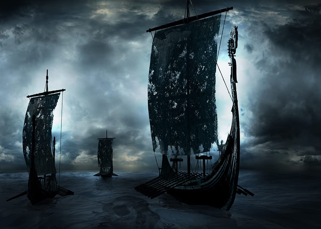 1100x786 Amazon.com : Loccor 7x5ft Fabric Viking Ship Backdrop Night Three Pirate Sailing Ship at Ocean Background Fantasy Dark Viking Ship Backdrop Halloween Pirate Theme Party Decorations Photo Props