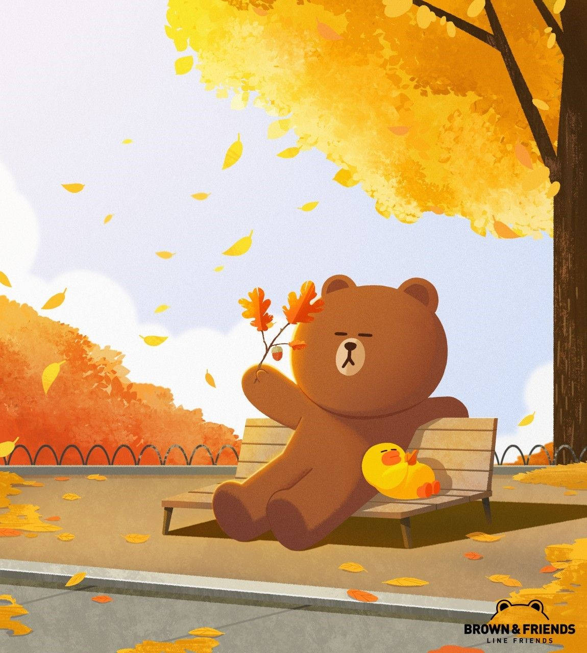 1150x1280 Download Take A Leaf Peeping Walk With Brown And Sally, Your Favorite Line Friends! Wallpaper