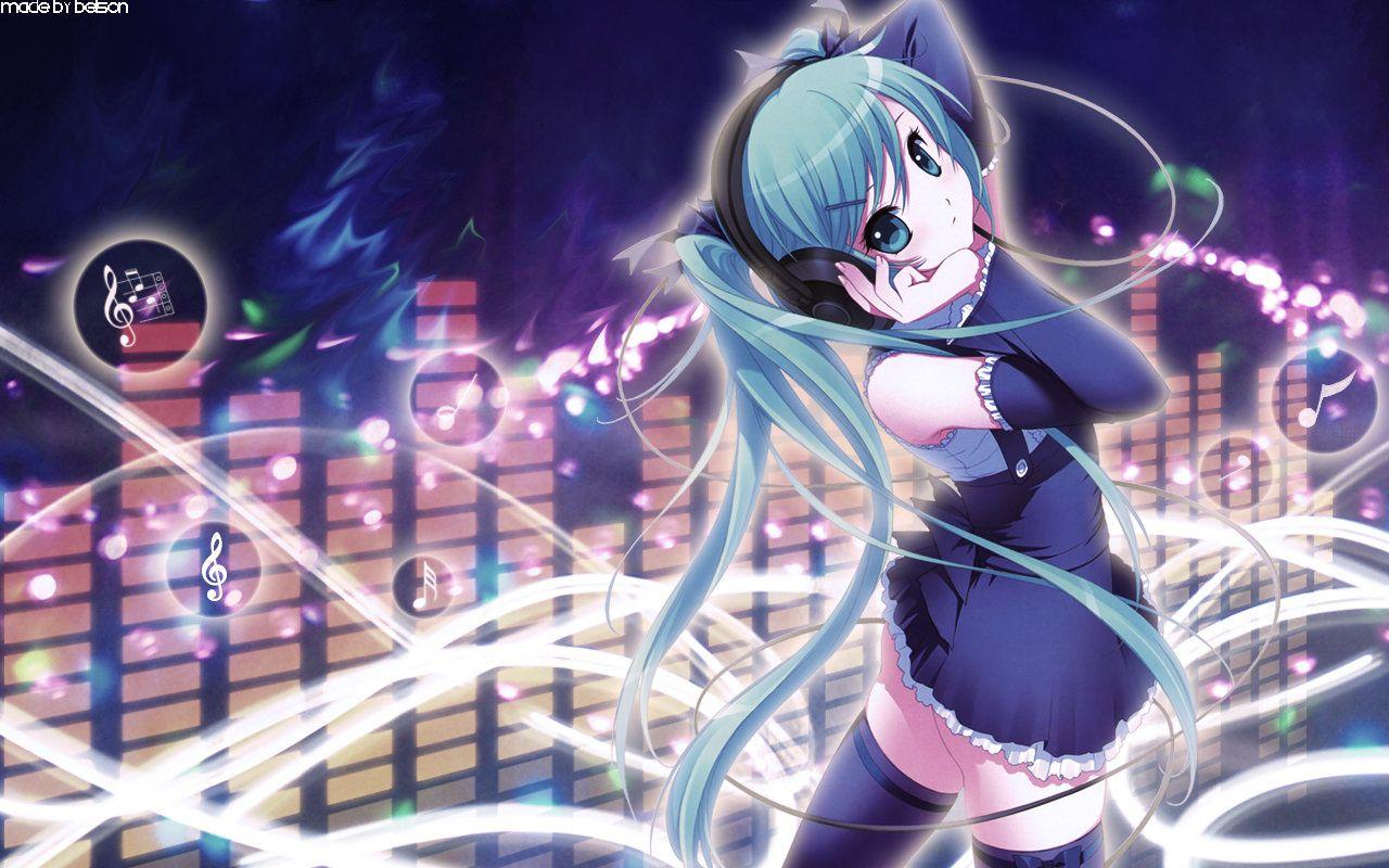 1280x800 Anime Cartoon Girl Listen Music HD Wallpaper
