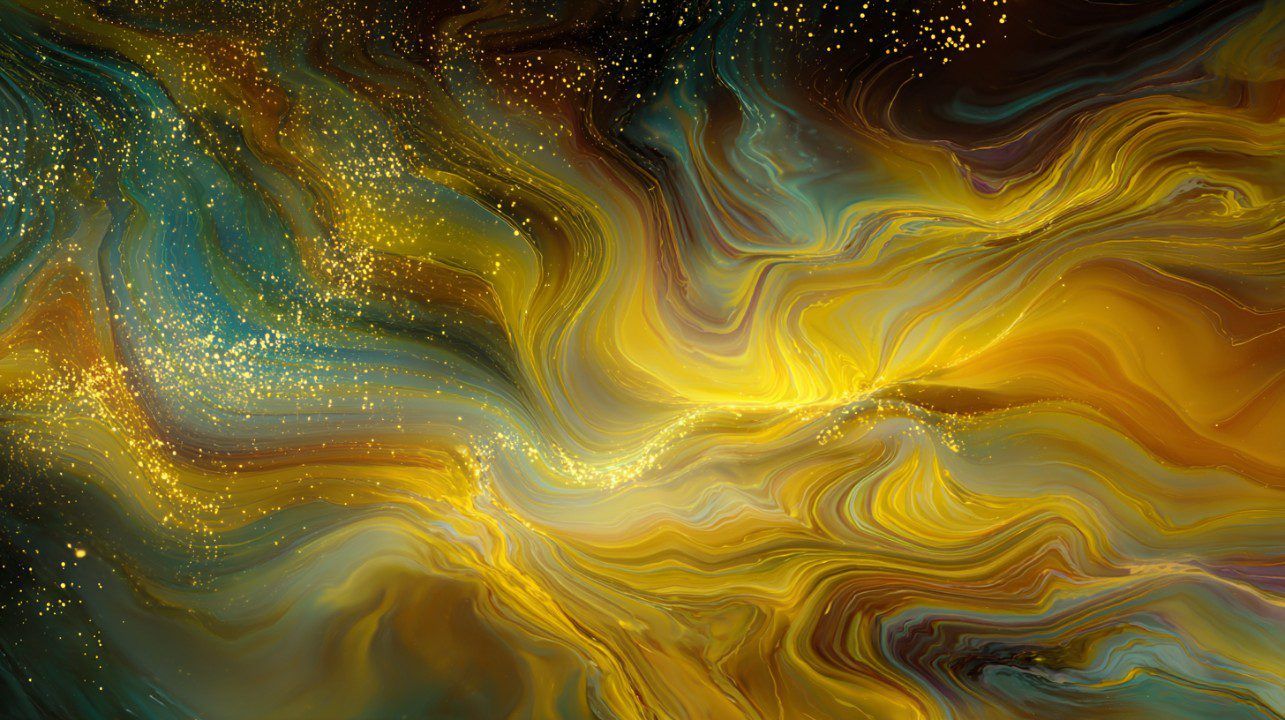 1285x720 Luminous Yellow Abstract Digital Wallpaper with Golden Swirls