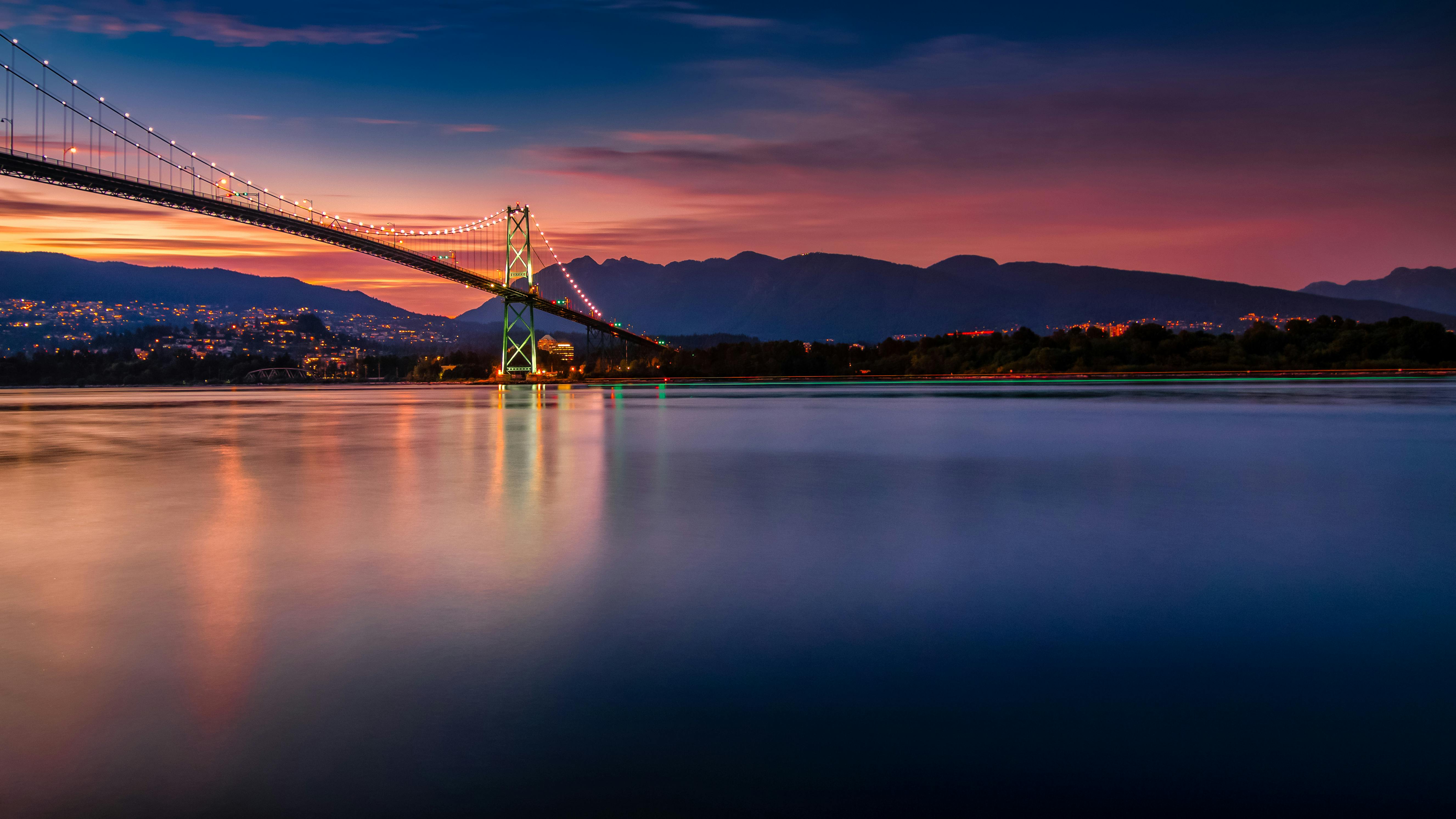 5306x2985 Lions Gate Bridge over Burrard Inlet at sunset · Free