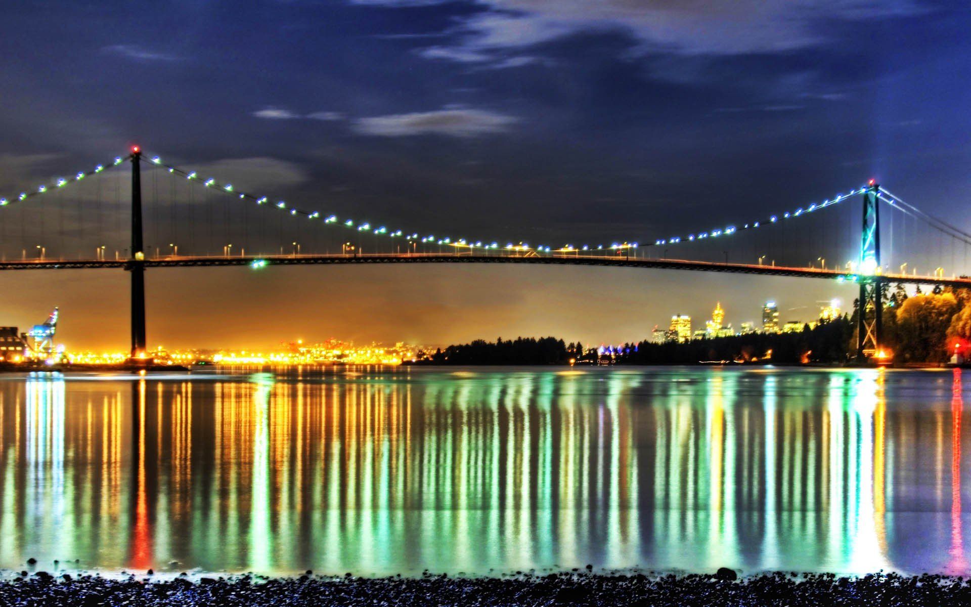 1920x1200 Lions Gate Bridge Vancouver Night Glow