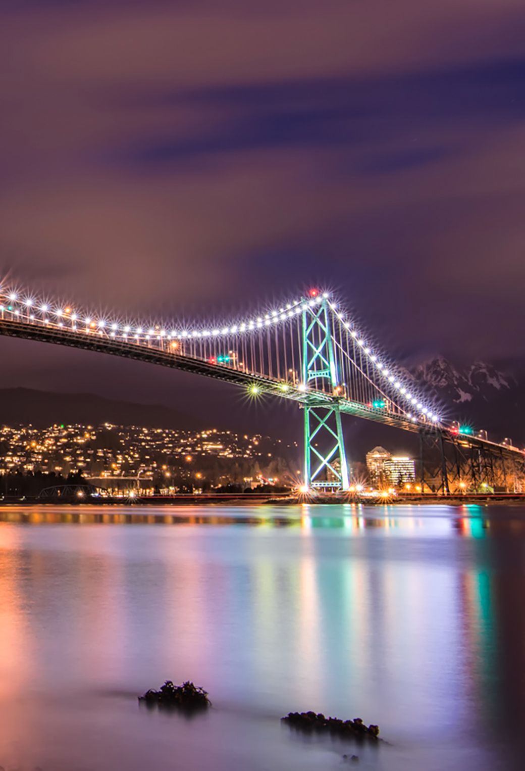 1040x1526 Lions Gate Bridge at Night Wallpaper for iPhone Pro Max, X, 6