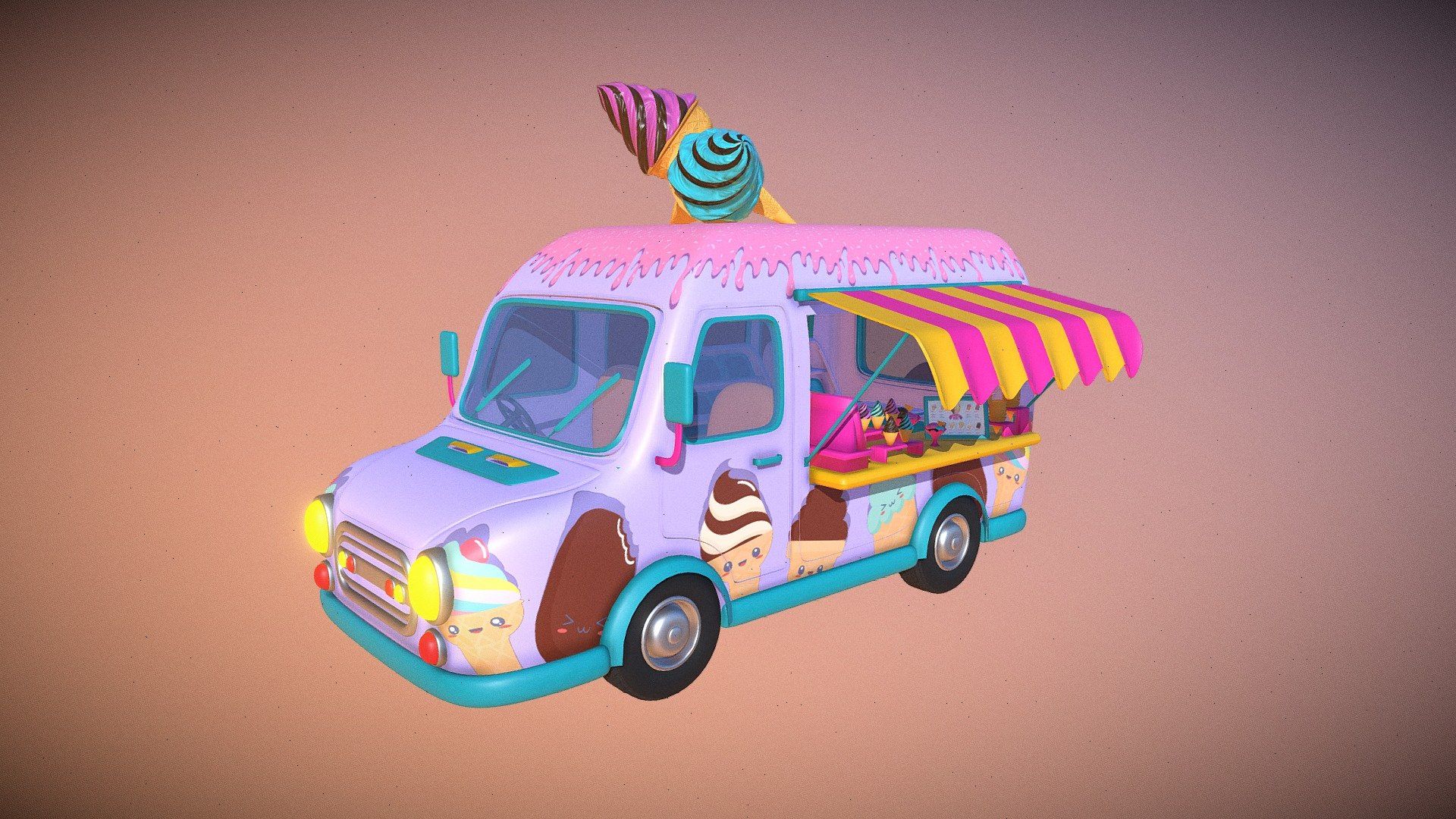 1920x1080 Stylized ice cream truck model by Wings Tech Solutions [0b9dff8]