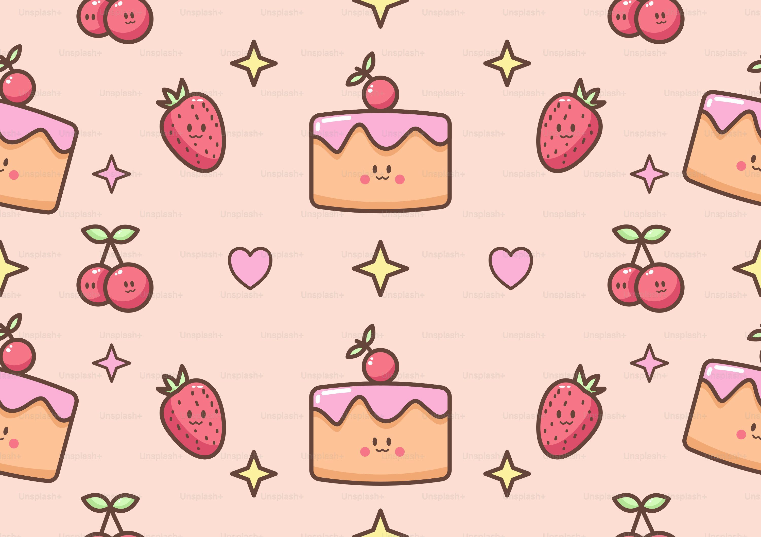 3000x2117 Sweet and cute food pattern on a pink background. vector