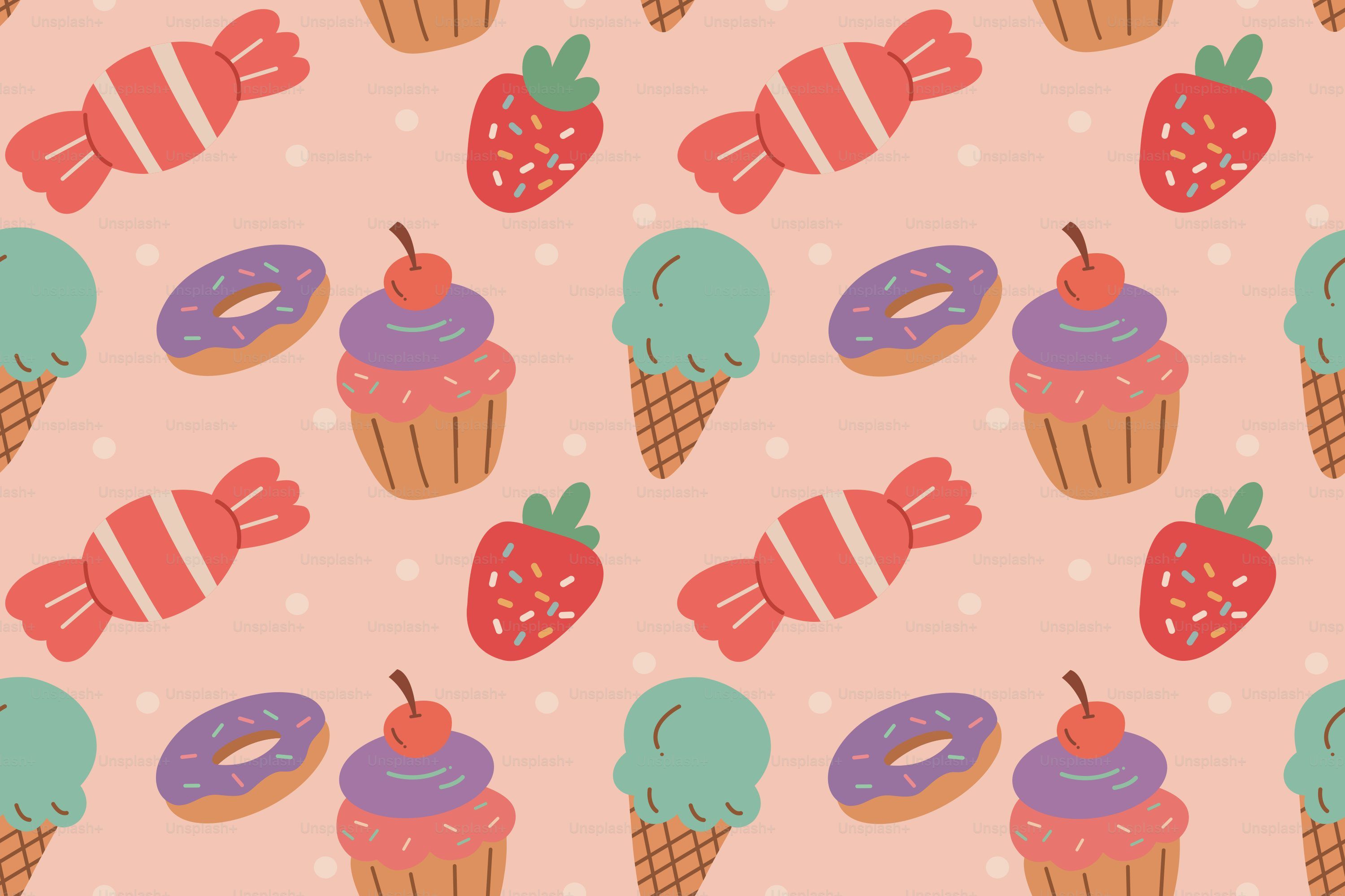 3000x2000 A sweet, colorful pattern with candy and treats. vector