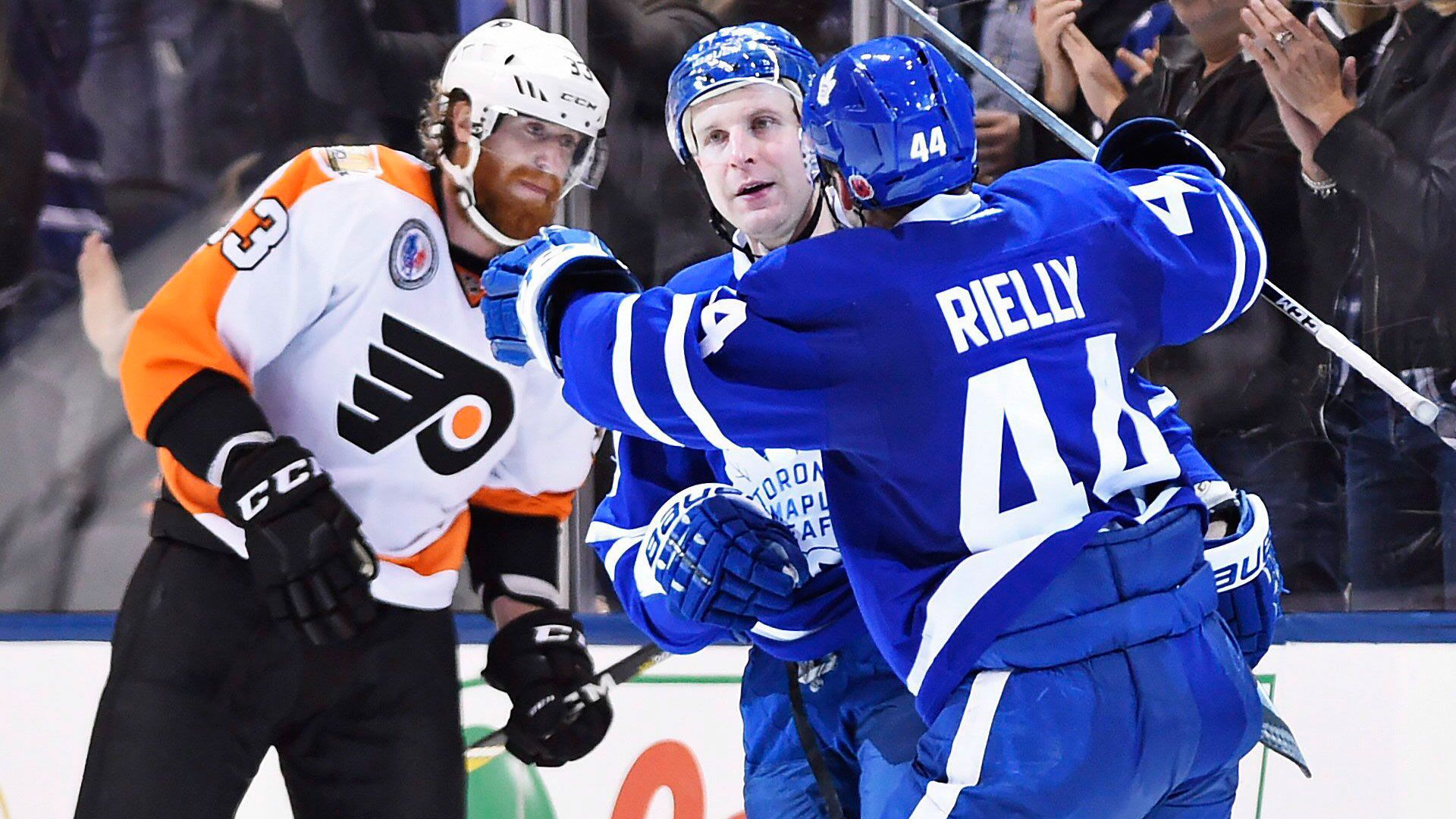 1920x1080 Rielly’s four points helps Maple Leafs double up Flyers