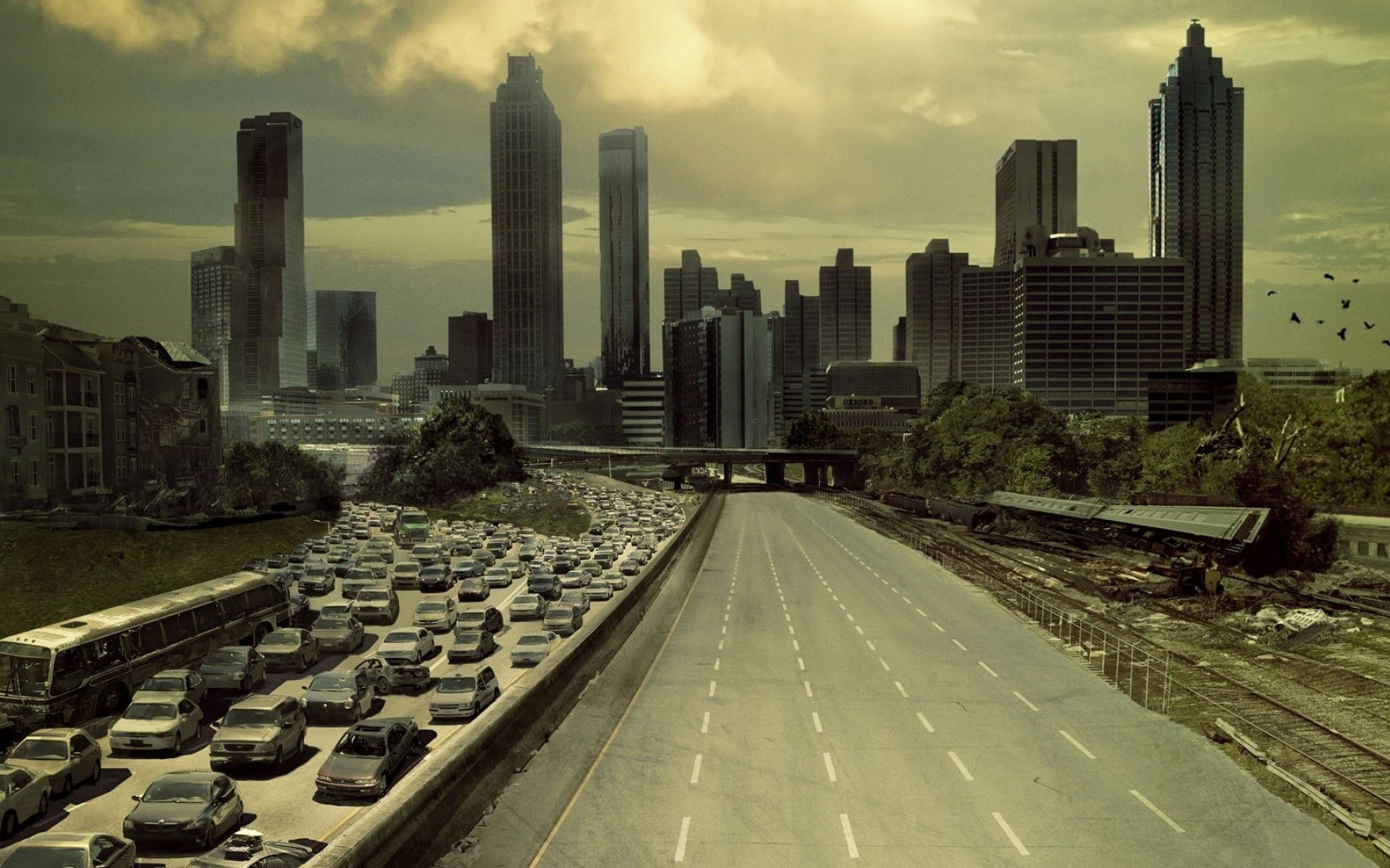 1920x1200 city, Road, Car, Destruction, The Walking Dead Wallpaper HD / Desktop and Mobile Background