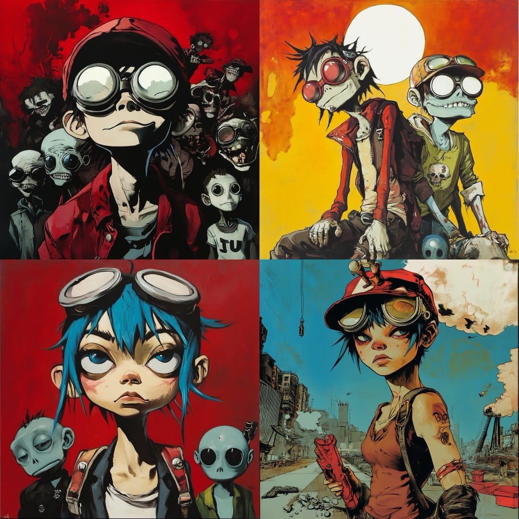 1024x1024 Jamie Hewlett Midjourney style. Andrei Kovalev's Midlibrary