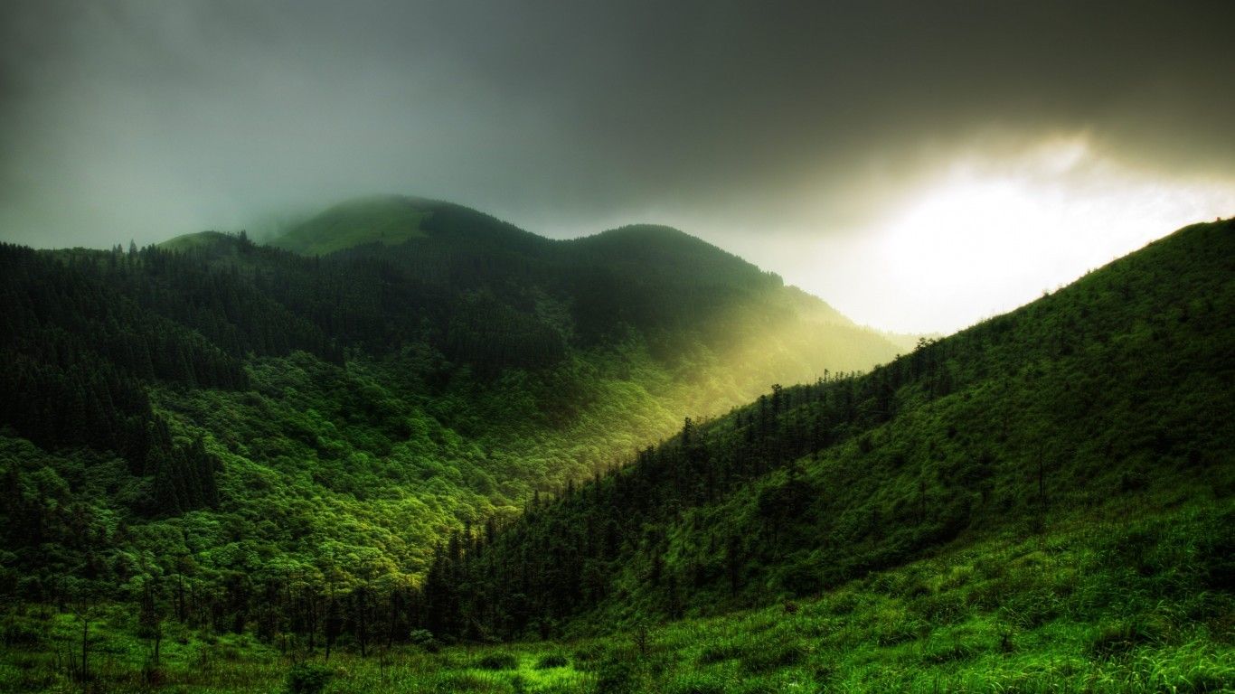 1366x768 landscape, Nature, Hills, Trees Wallpaper HD / Desktop and Mobile Background