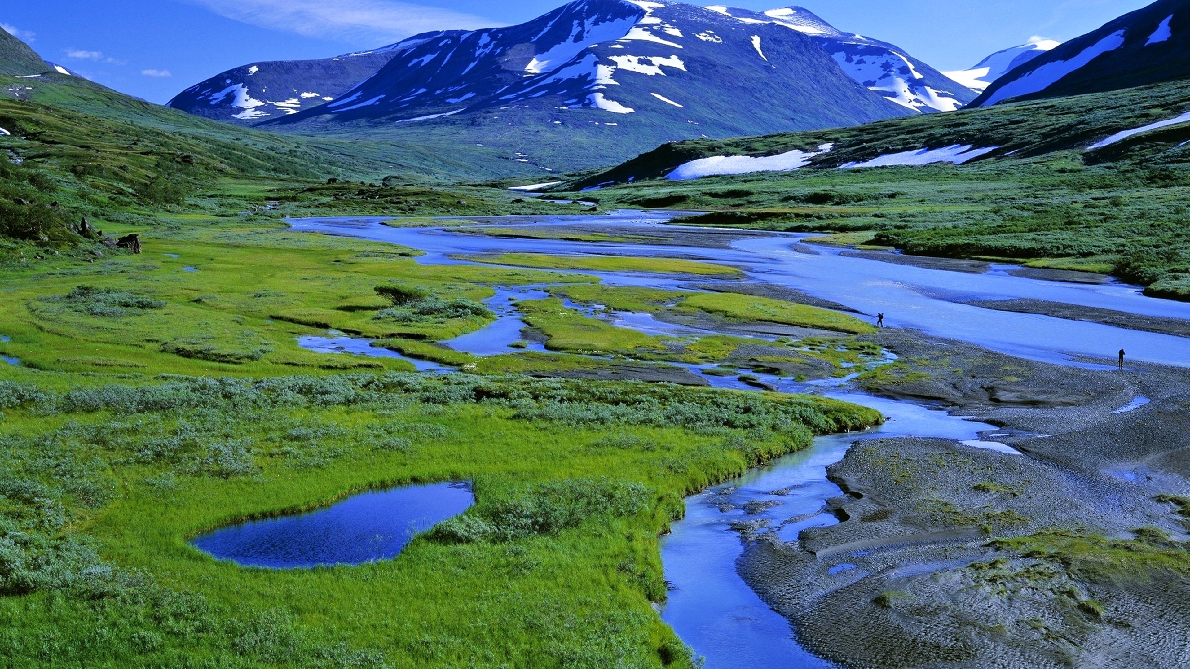 3840x2160 mountains, Landscapes, Lakes, Green, Grass, Exploration, Snow, Sky, Hills, Water, Nature Wallpaper HD / Desktop and Mobile Background