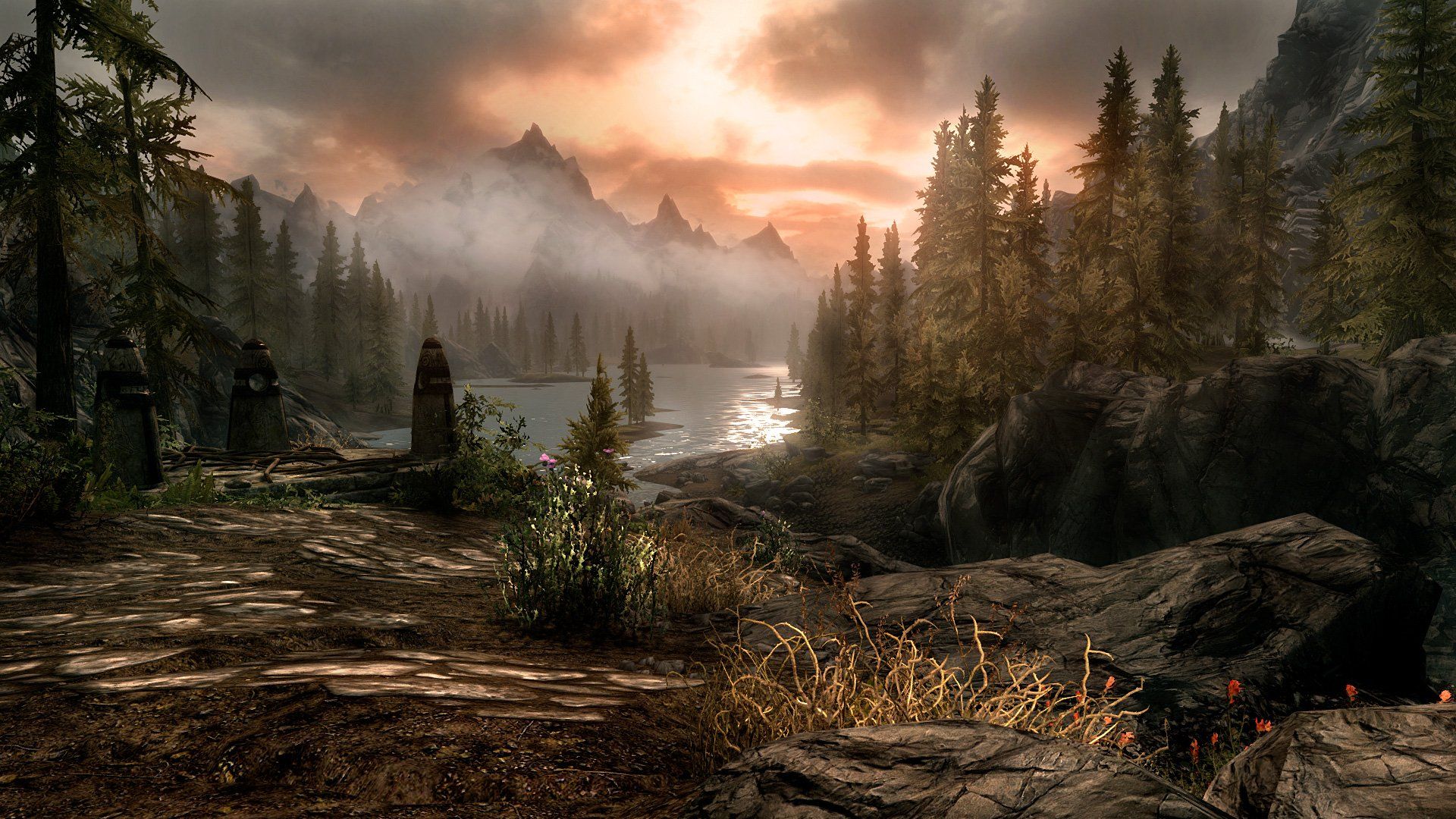 1920x1080 Skyrim Sunset: Majestic HD Wallpaperx1080
