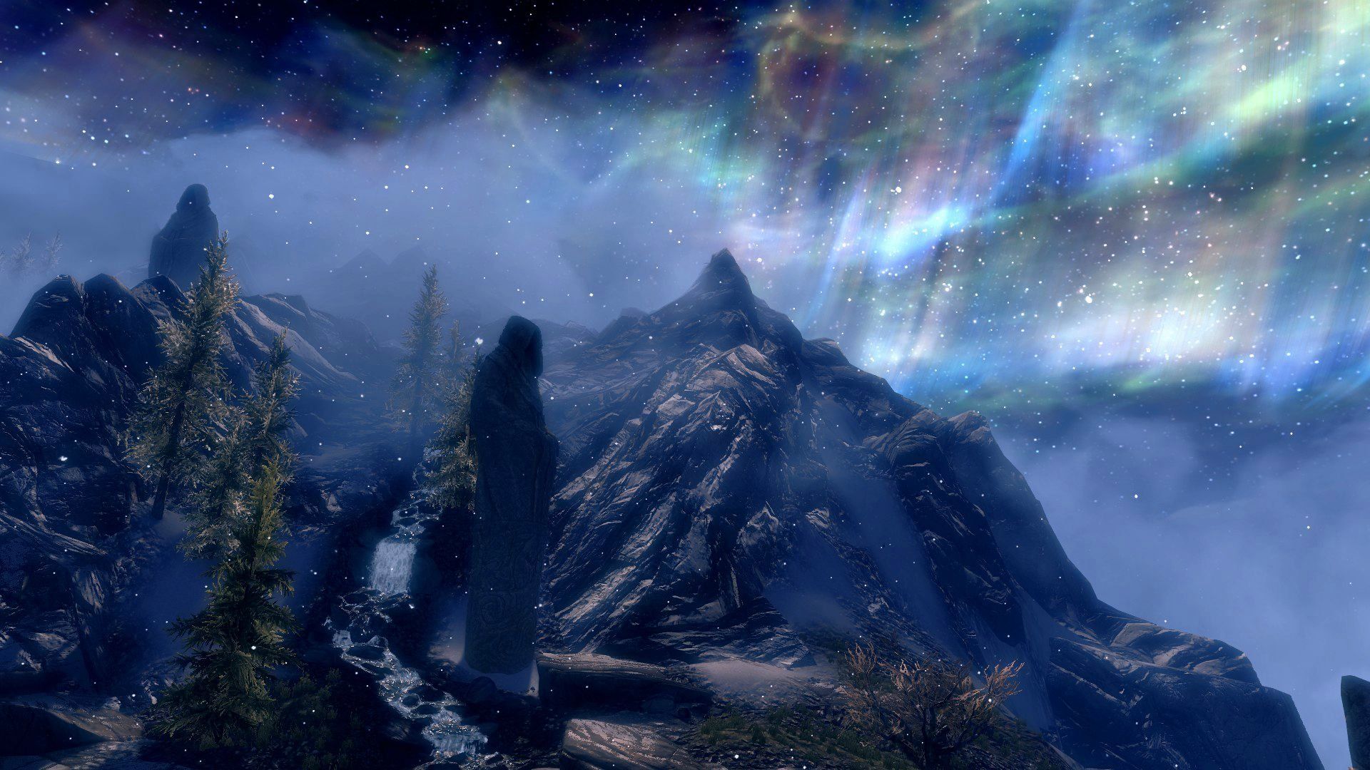 1920x1080 Skyrim HD Wallpaper: Aurora Over the Throat of the Worldx1080