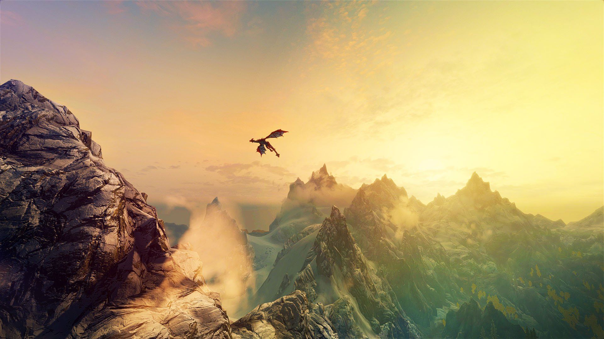 1920x1080 Majestic Dragon in Skyrim: HD Wallpaper for Epic Adventuresx1080