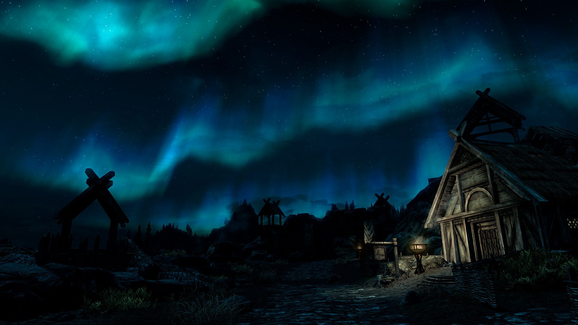 1920x1080 aurora, Borealis, Northern, Lights, Night, Skyrim, Elder, Scrolls, Stars Wallpaper HD / Desktop and Mobile Background
