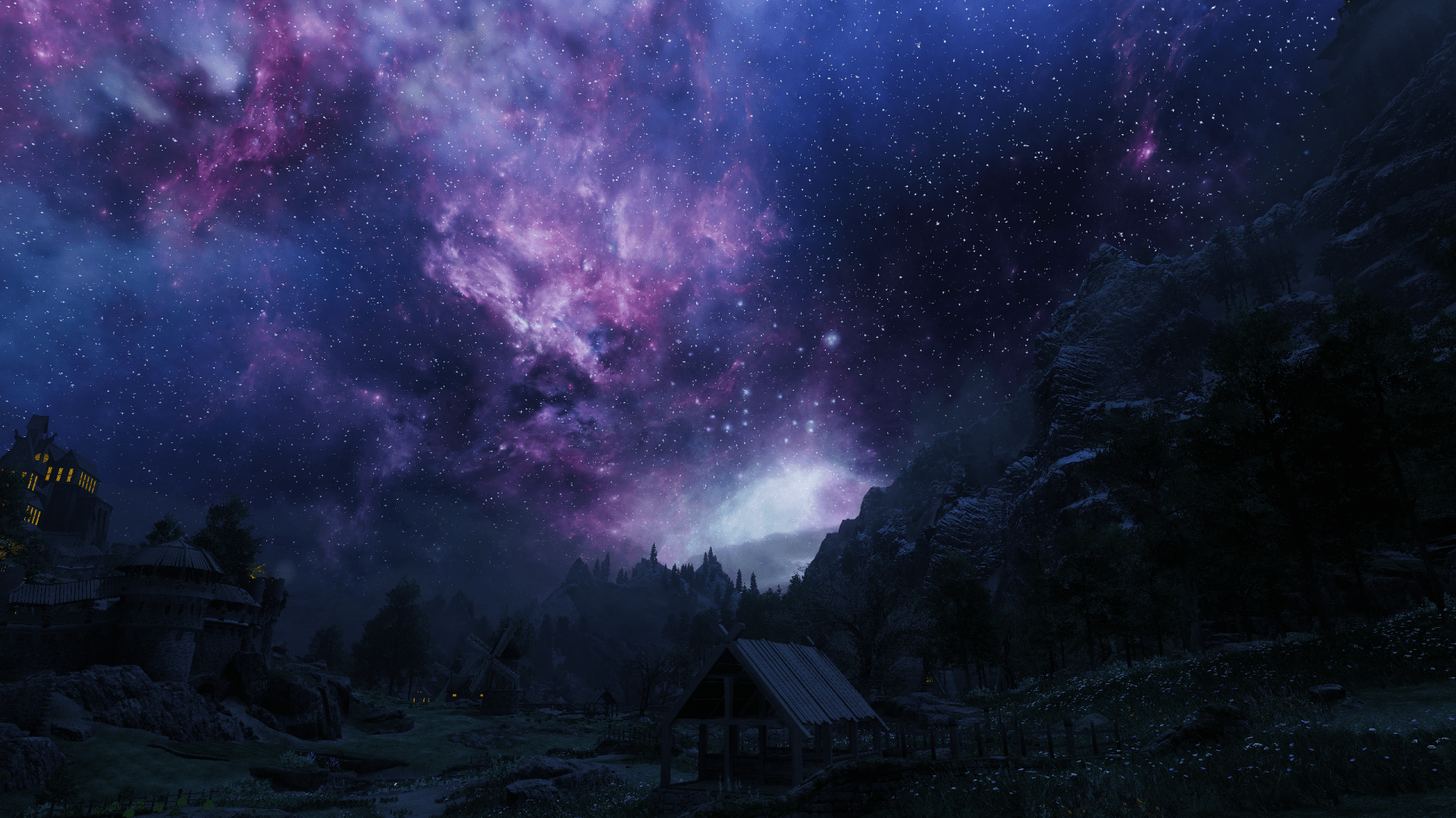 1920x1080 Skyrim HD Wallpaper: Stunning Night Sky Gaming Environmentx1440