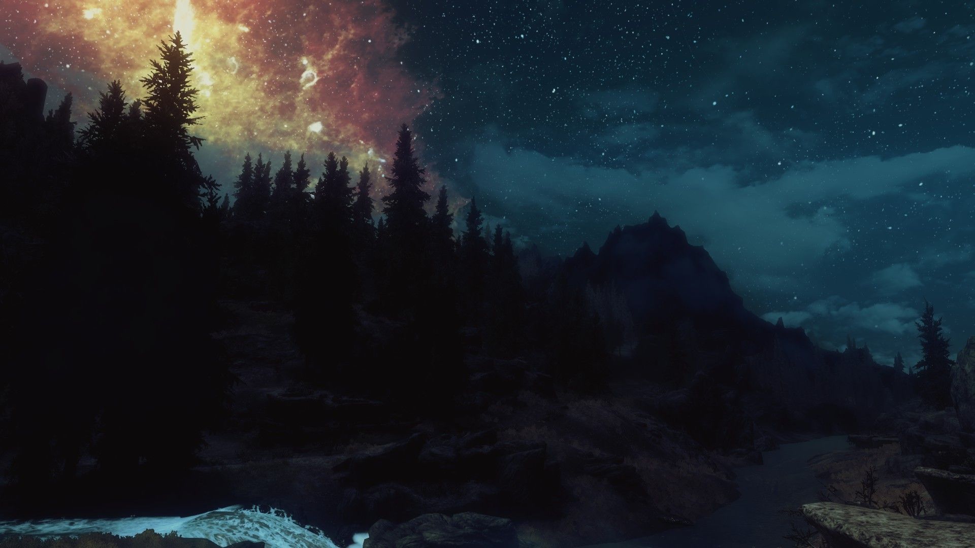 1920x1080 nature, Screenshots, The, Elder, Scrolls, V, Skyrim, Night, Sky Wallpaper HD / Desktop and Mobile Background