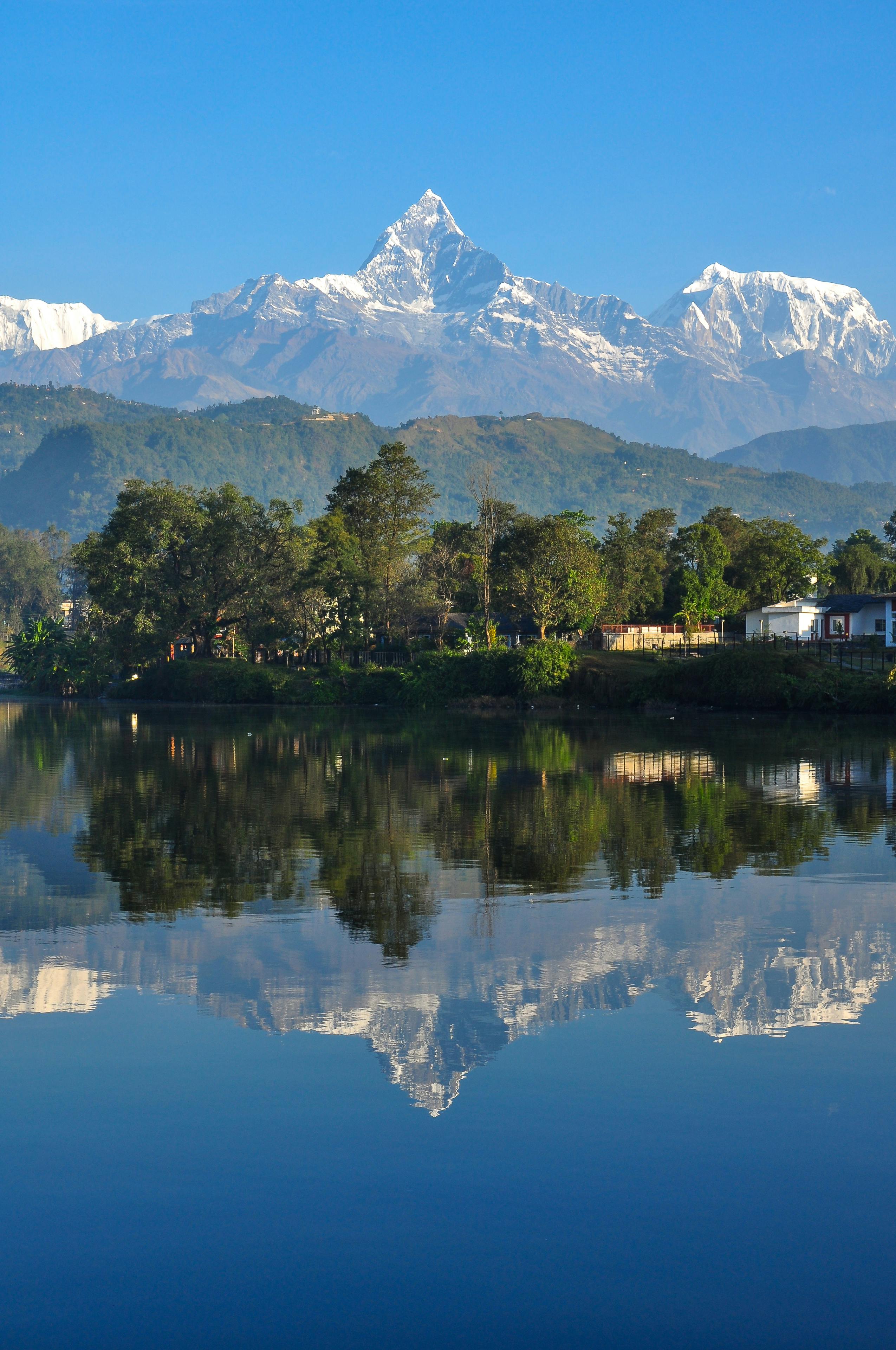 2550x3840 Annapurna Massif with the Machapuchare Mountain and their Reflection in Phewa Lake · Free