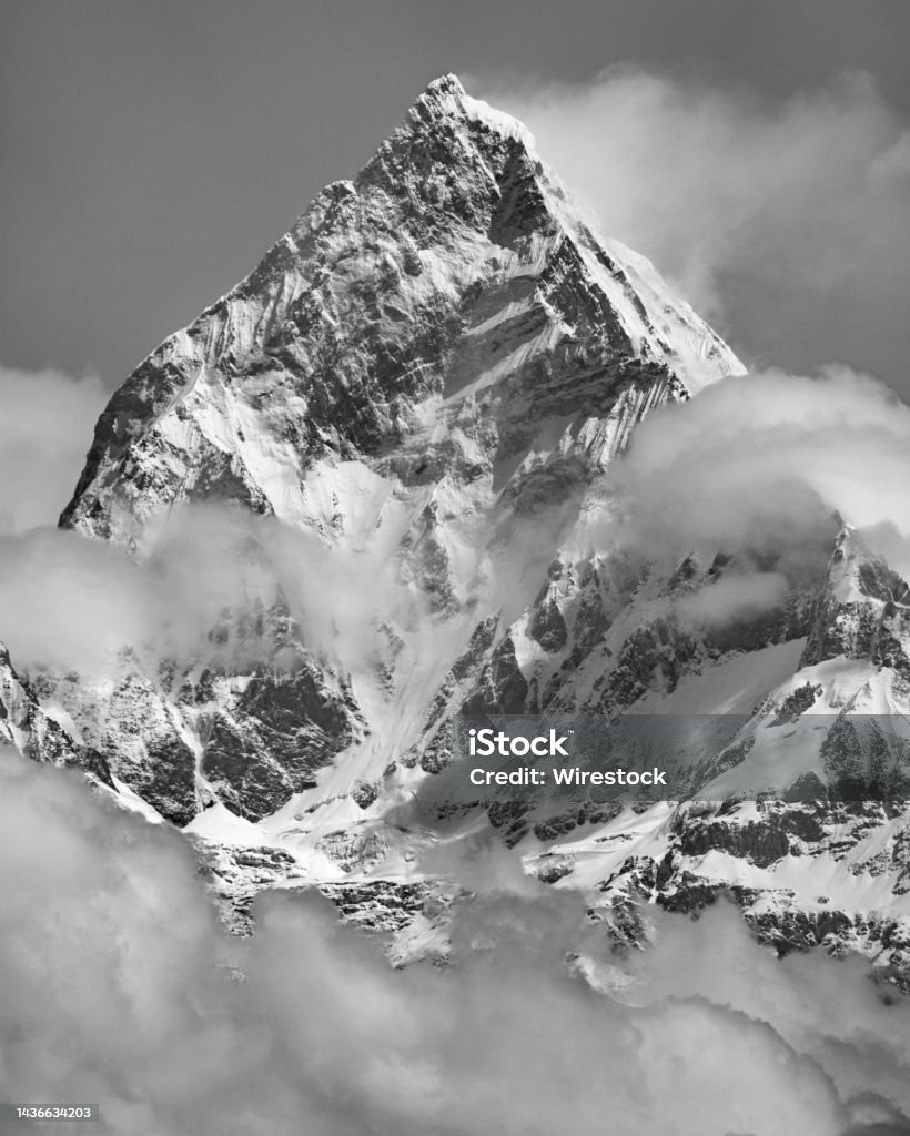 820x1024 Grayscale Shot Of Machapuchare Aka Fishtail Mountain Snowy Peak Himalaya Range Nepal Image Now
