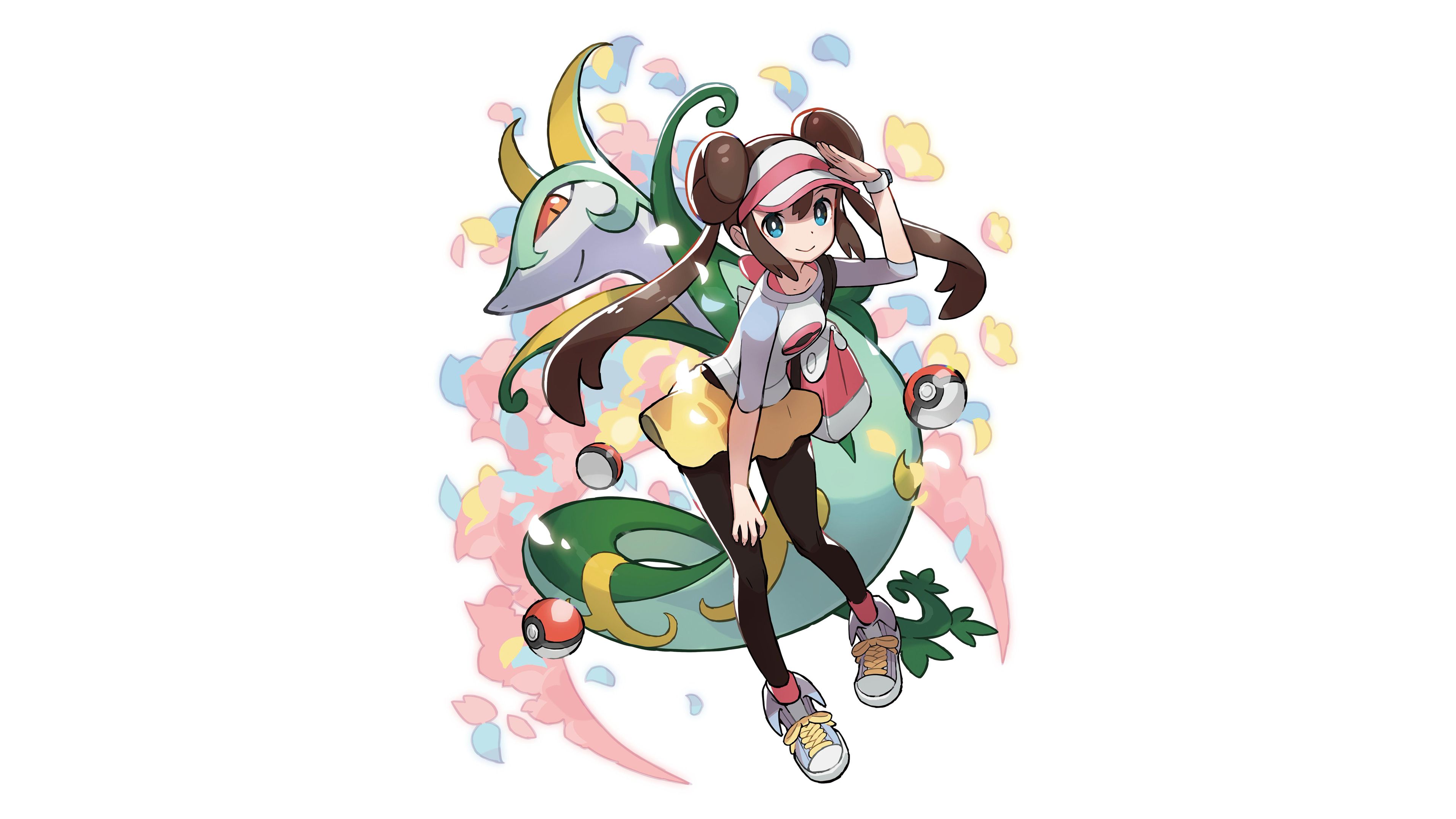 3840x2160 Pokémon Trainers: Rosa and Serperior Wallpaper with Monocle