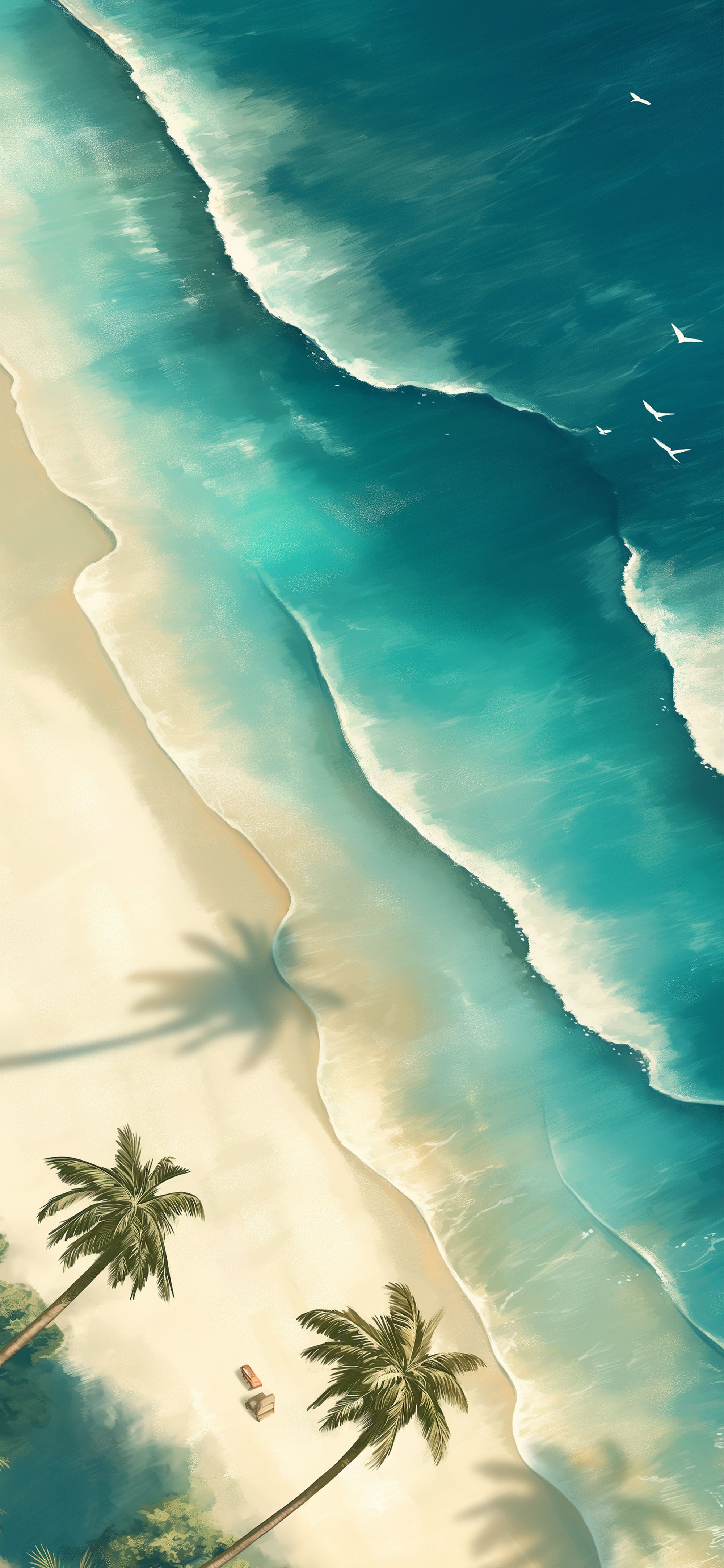 2000x4329 Aerial Tropical Beach Palm Trees Ocean Waves Wallpaper