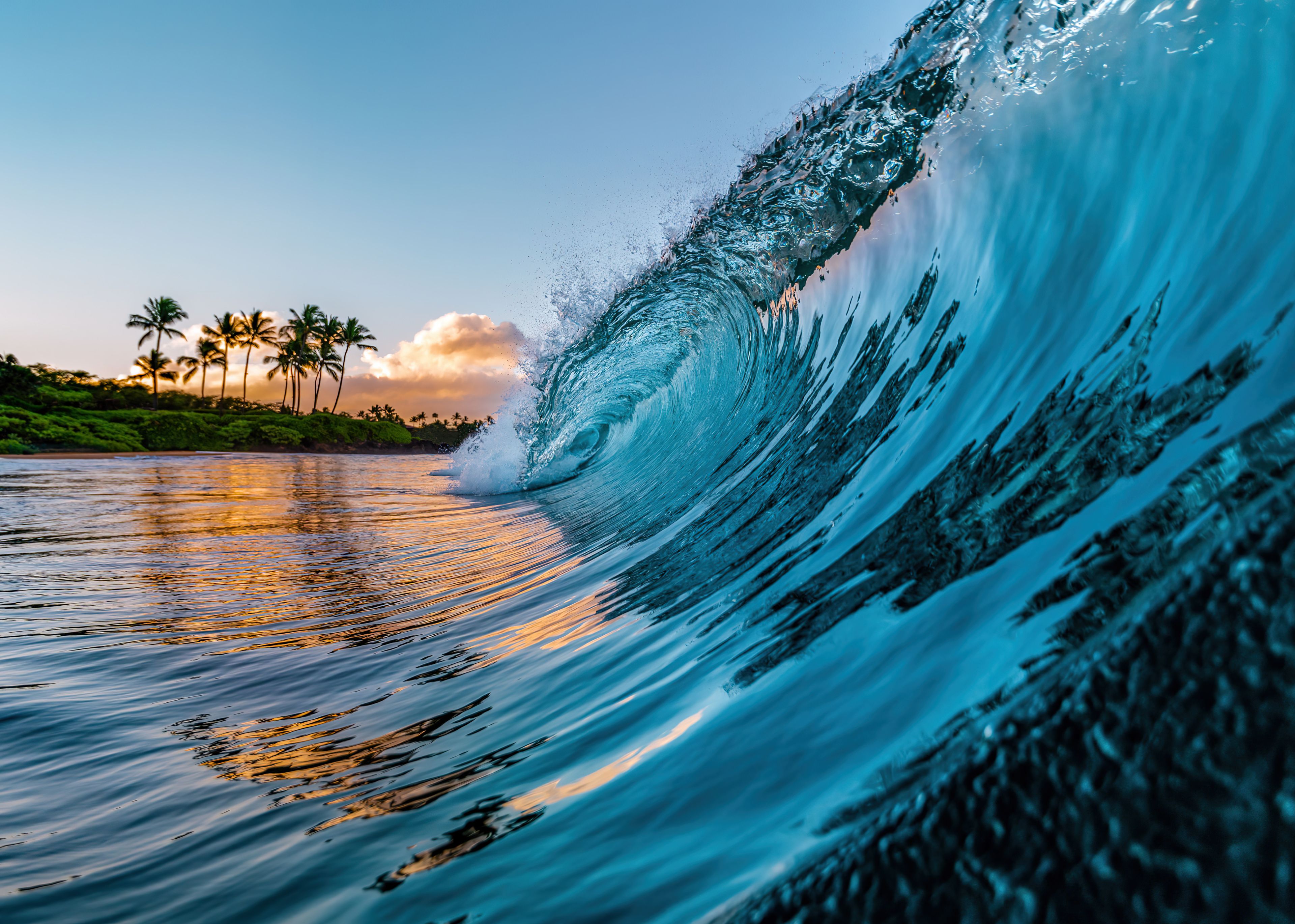 3840x2740 Ocean Waves Wallpaper 4K, Palm trees, Tropical beach