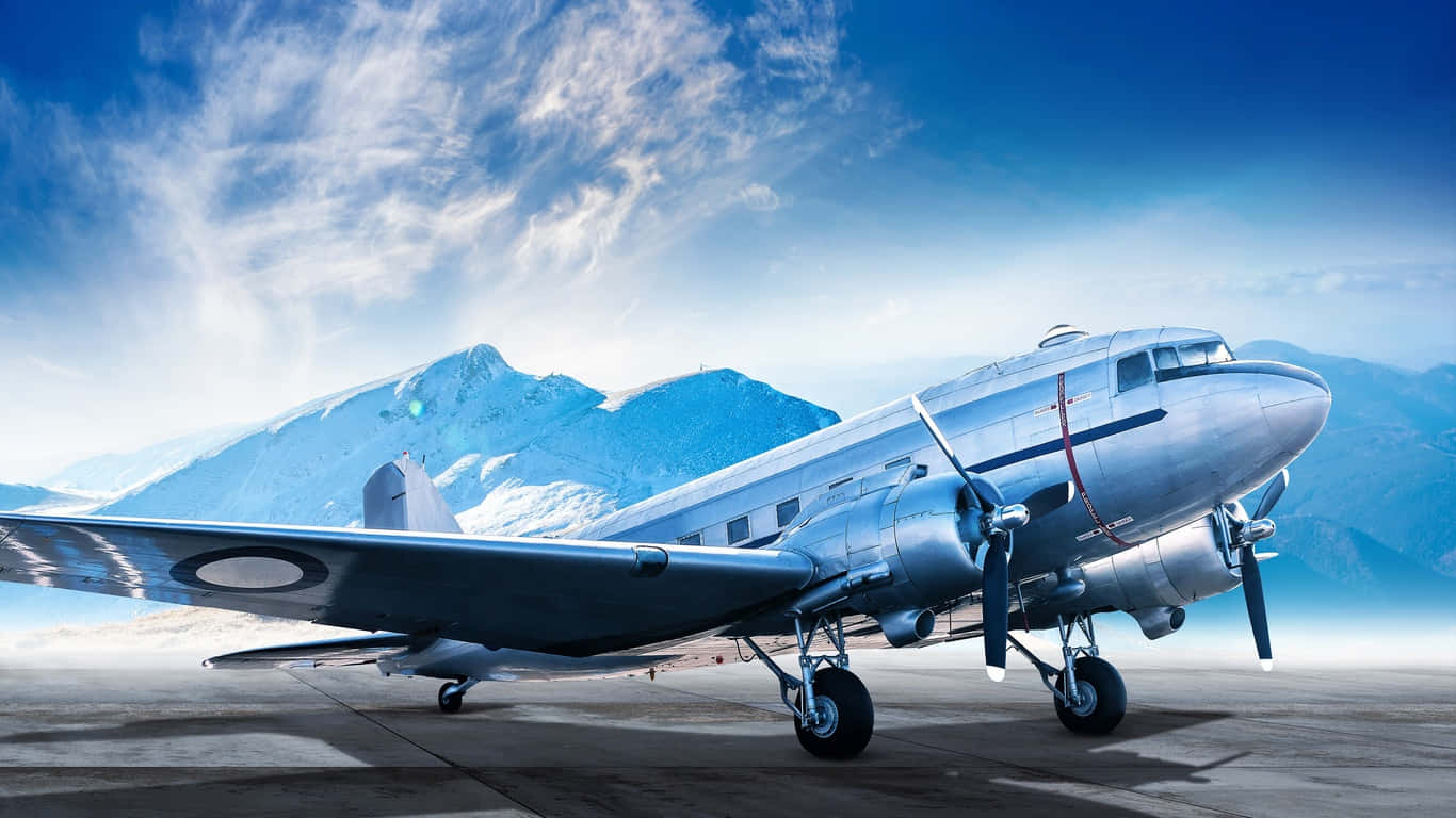 1366x768 Download Douglas DC 3 Small Airplane In Icy Mountain Wallpaper