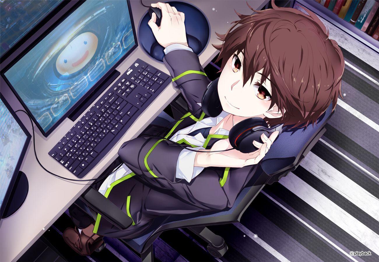 Anime Boy Gamer Playing Computer Art 4K Phone iPhone Wallpaper #4590b