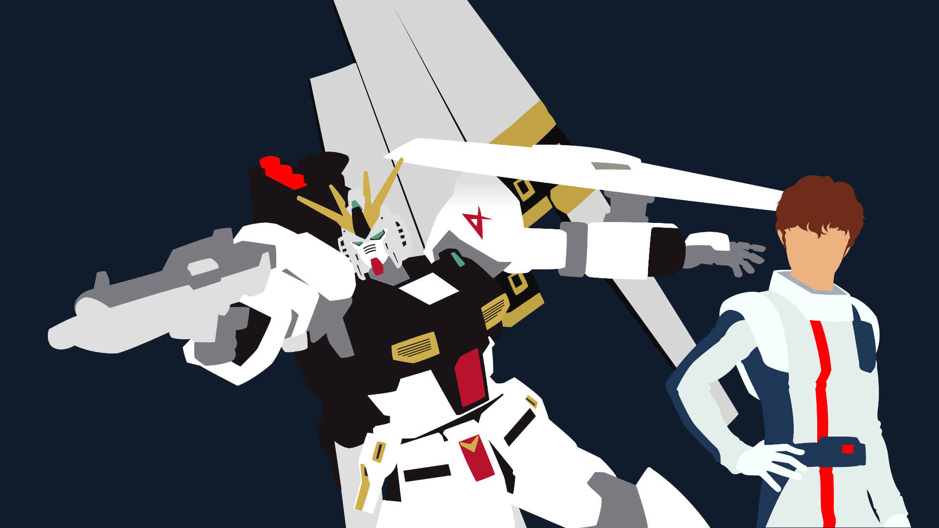 1920x1080 This Nu Gundam Isn't Just For Show! Minimalist Vector Wallpaper Of The RX 93 V Gundam And Amuro Ray