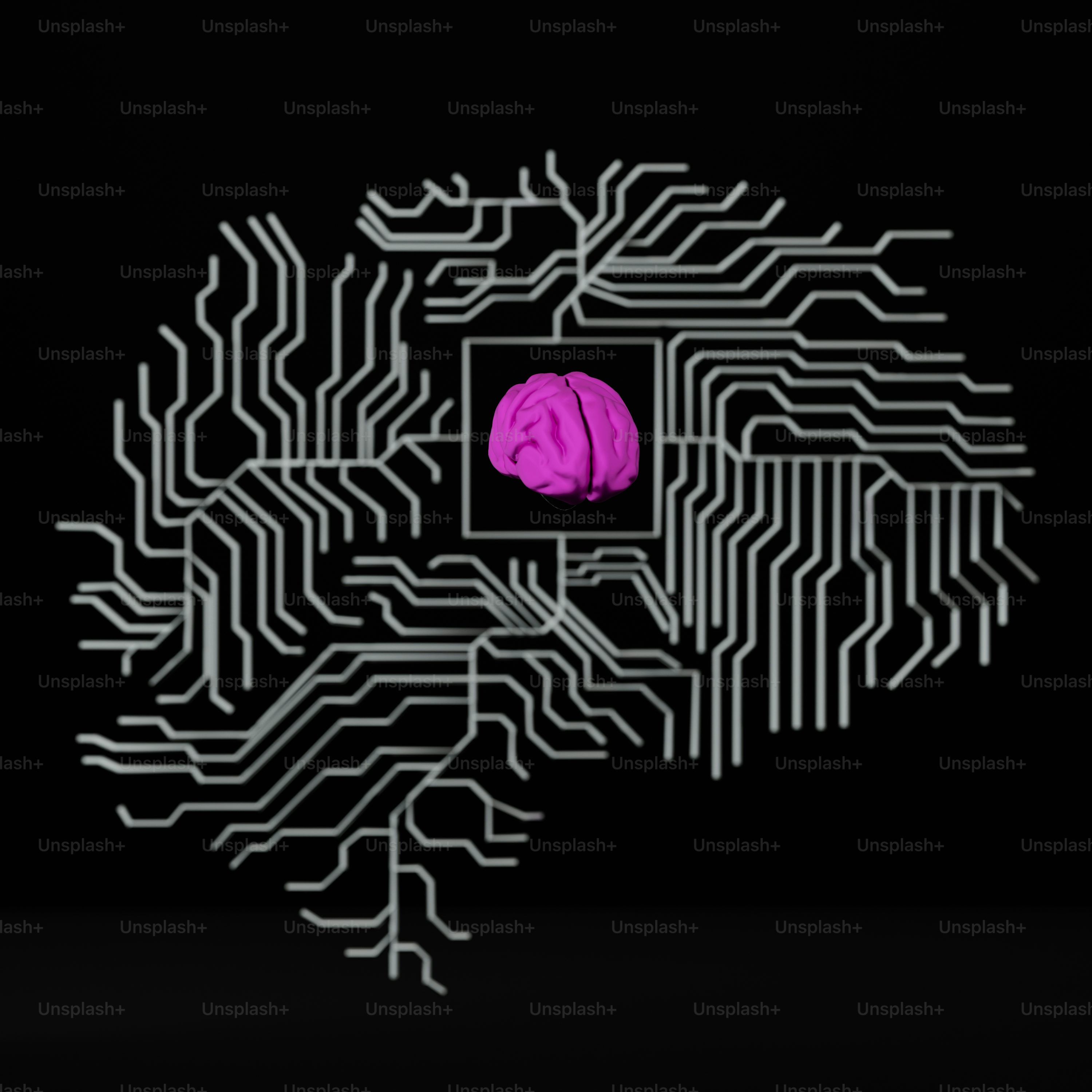 3000x3000 A computer circuit board with a pink brain on it photo