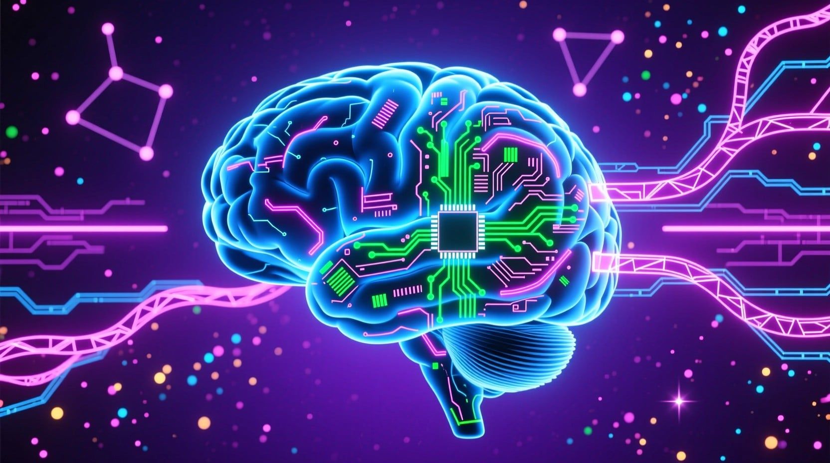 1664x928 Free Neon Circuit Brain Image, Brain, Circuit