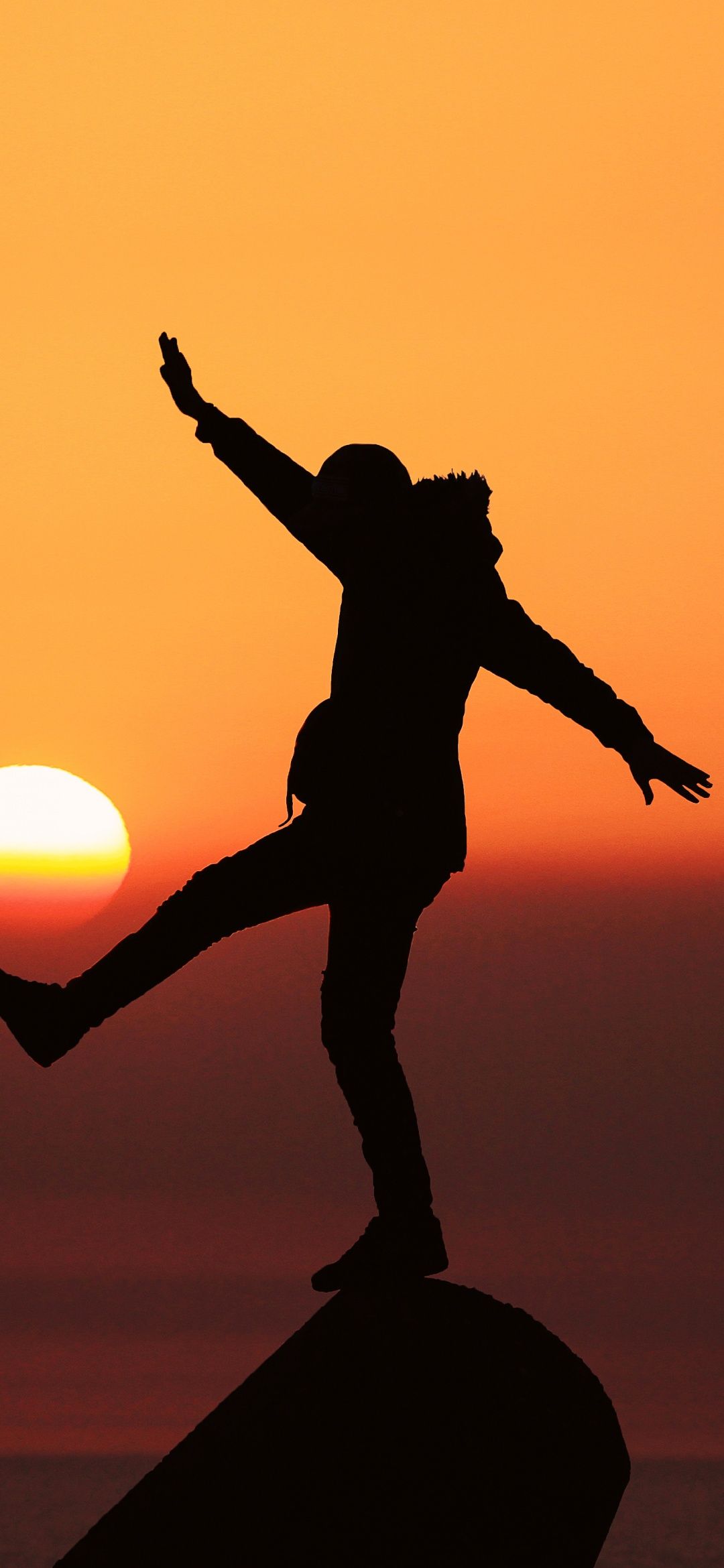 1080x2340 Silhouette Wallpaper 4K, Person, Balance, Sunset