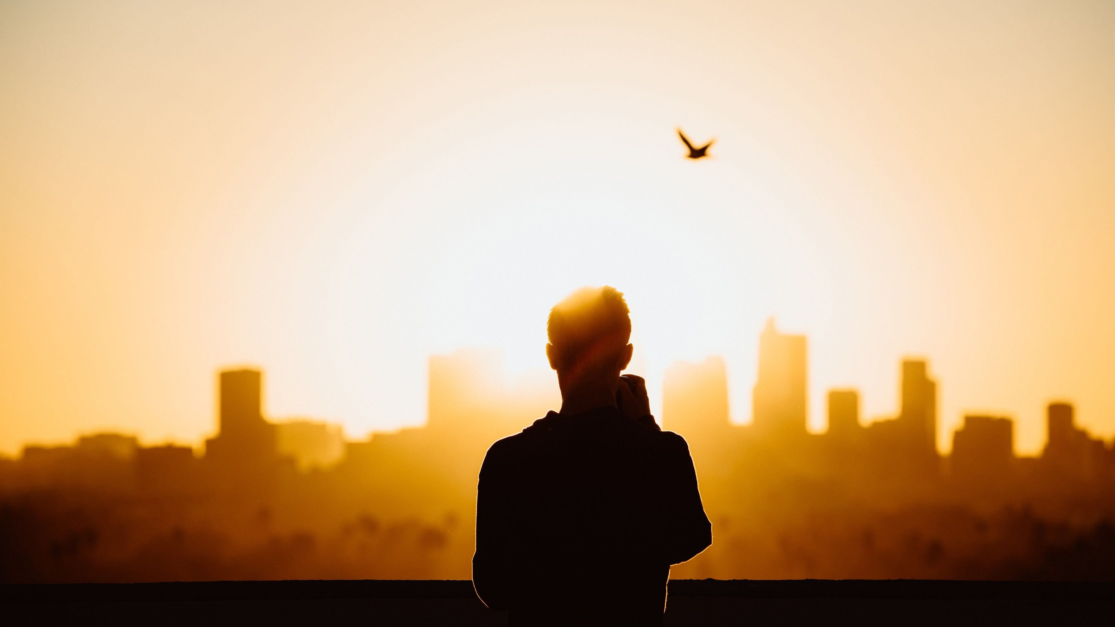 3840x2160 Wallpaper For Computer Silhouette Man Standing In Front Of Sun Raise 4K 5K HD Desktop Wallpaper