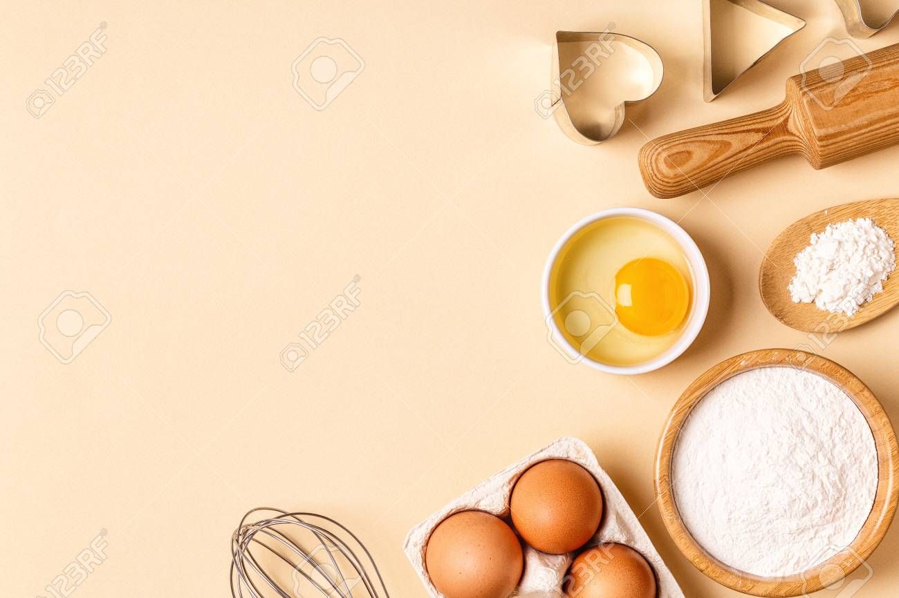 1300x866 Ingredients And Utensils For Baking On A Pastel Background, Top View. , Picture and Royalty Free Image. Image 104305788