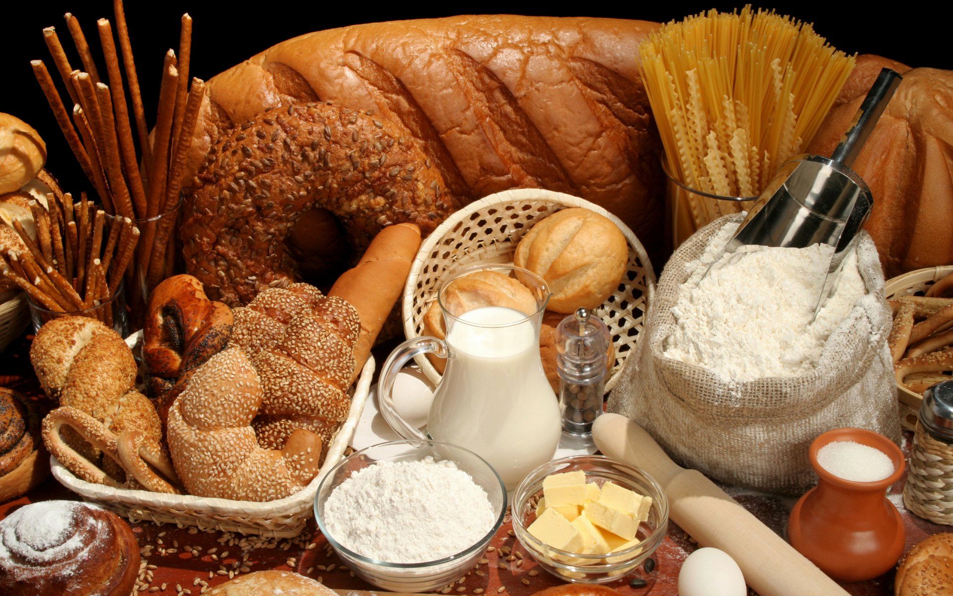 1920x1200 Delicious Bread Ingredients: An HD Wallpaper of Baking Essentialsx1600