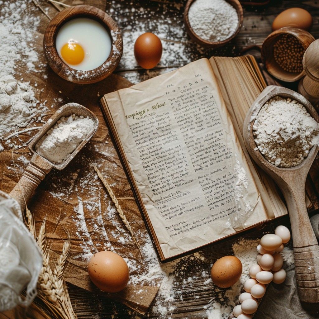 1024x1024 Free Baking Preparation Scene Image, Cookbook, Eggs