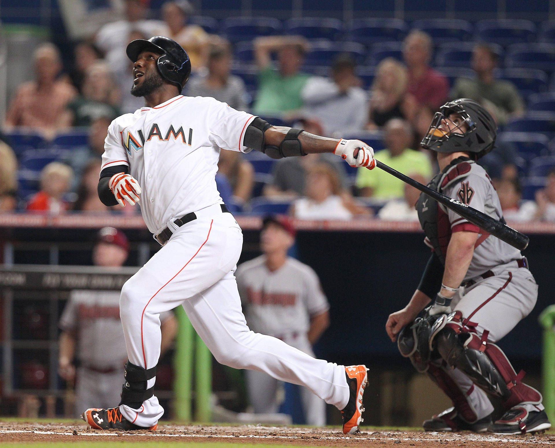 1920x1548 Download Marcell Ozuna With Catcher Wallpaper
