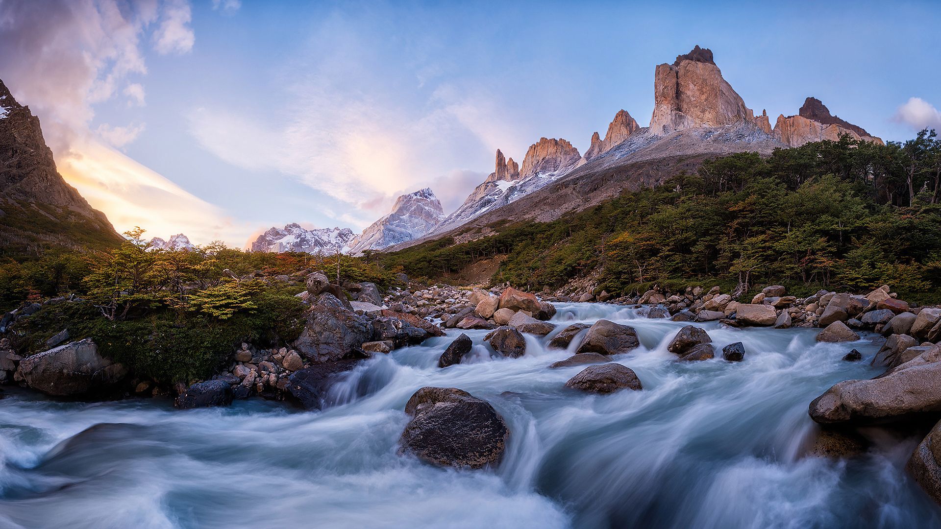 1920x1080 Wallpaper mountains, river, stream, Chile, Andes, South America, Patagonia for mobile and desktop, section природа, resolution 1920x1080