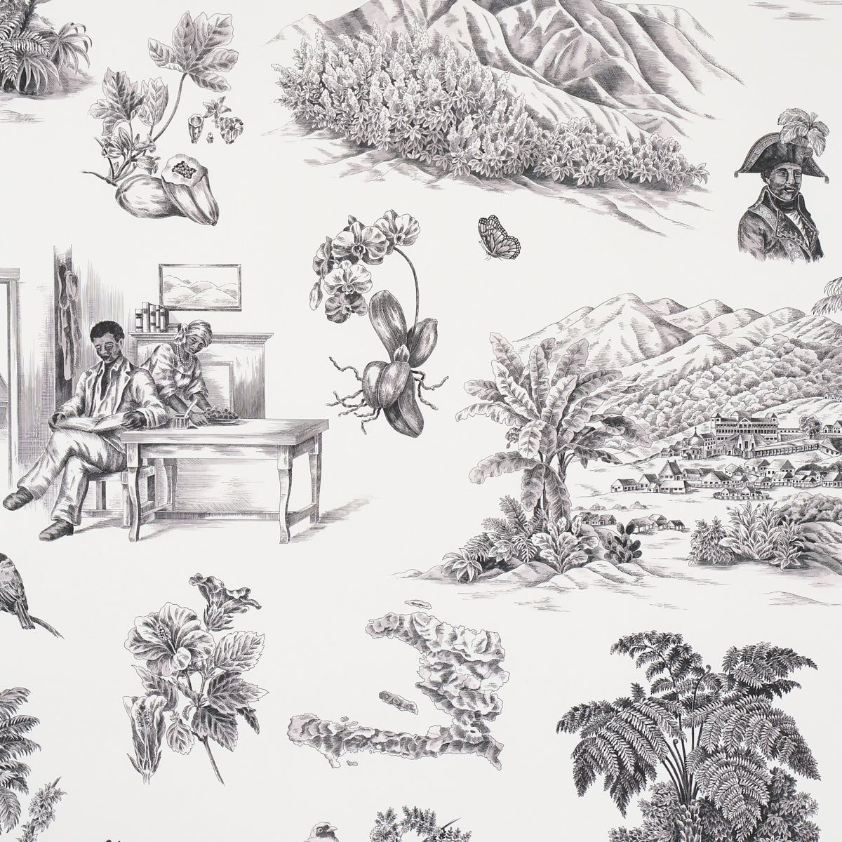 1200x1200 TOUSSAINT TOILE. Black On Ivory